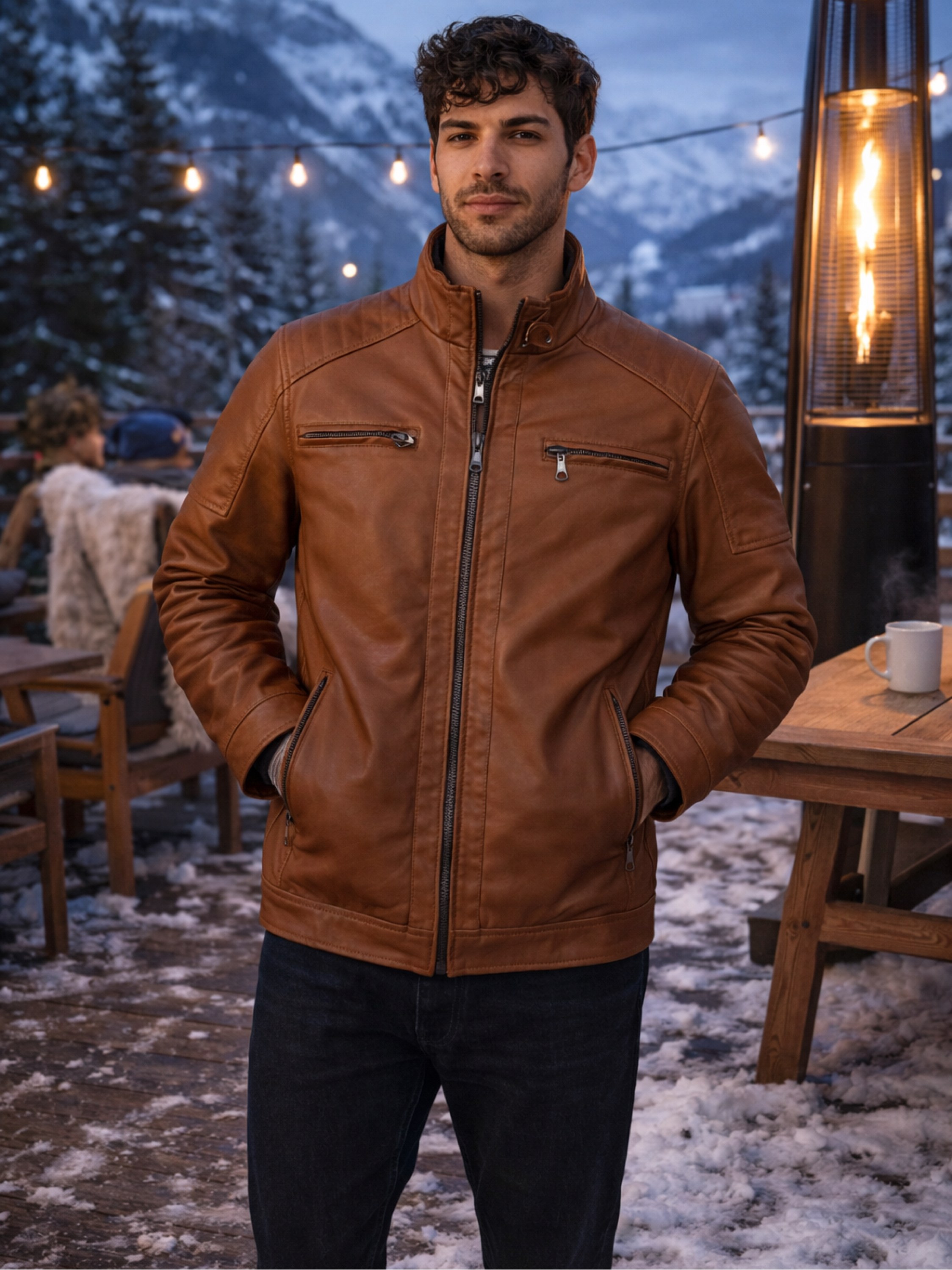 Jaqueta de couro forrada masculina