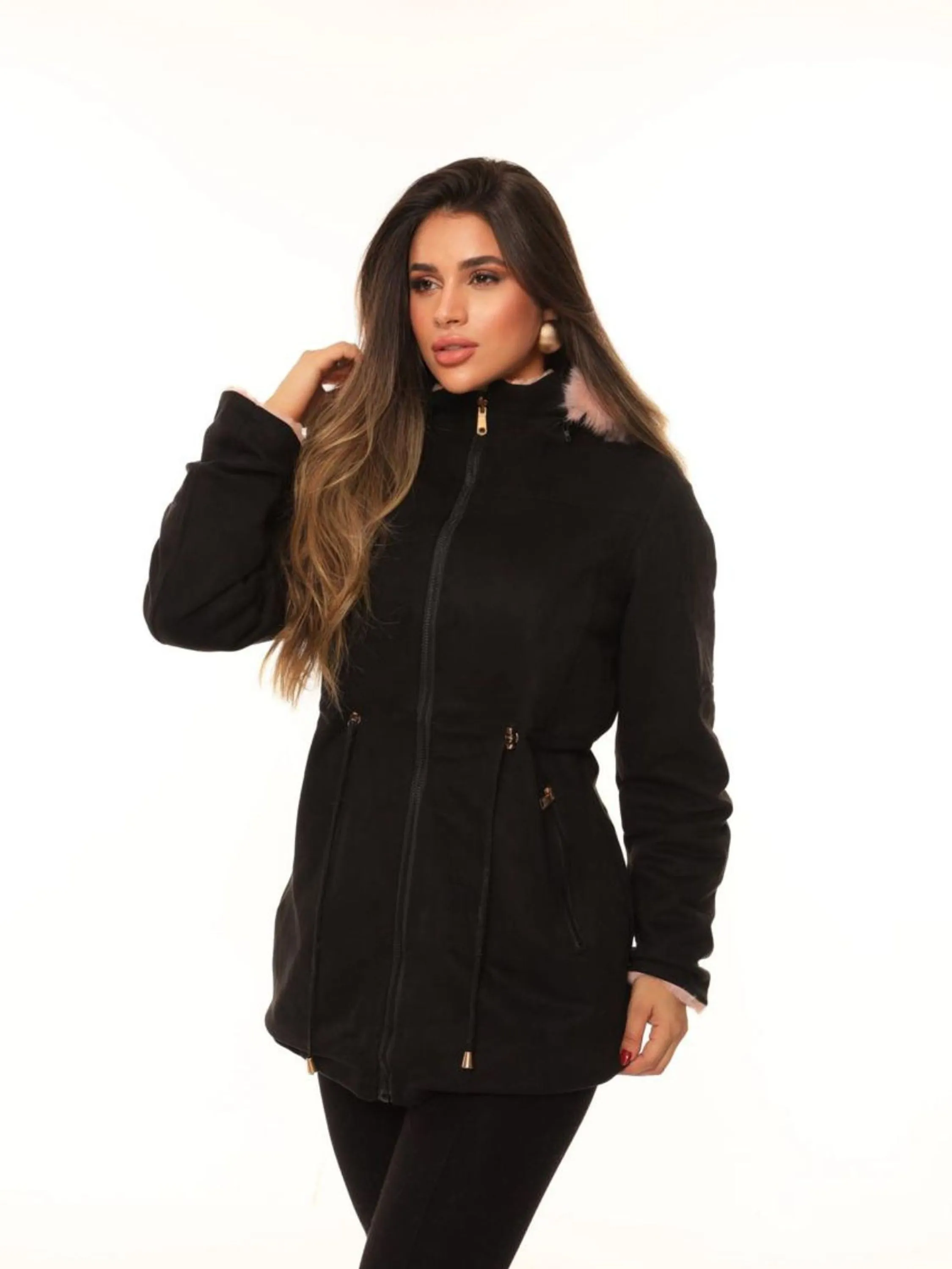 Parka Elegante de Frio Feminina Dupla Face com Capuz Moda Inverno com Estilo 2024 - 685