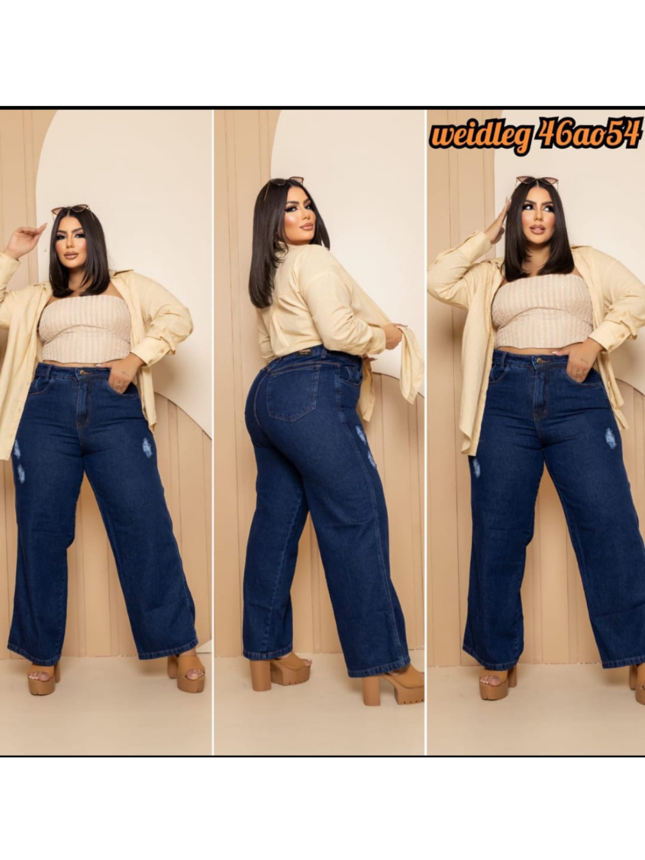 Calça Wide Leg Plus com destroyed