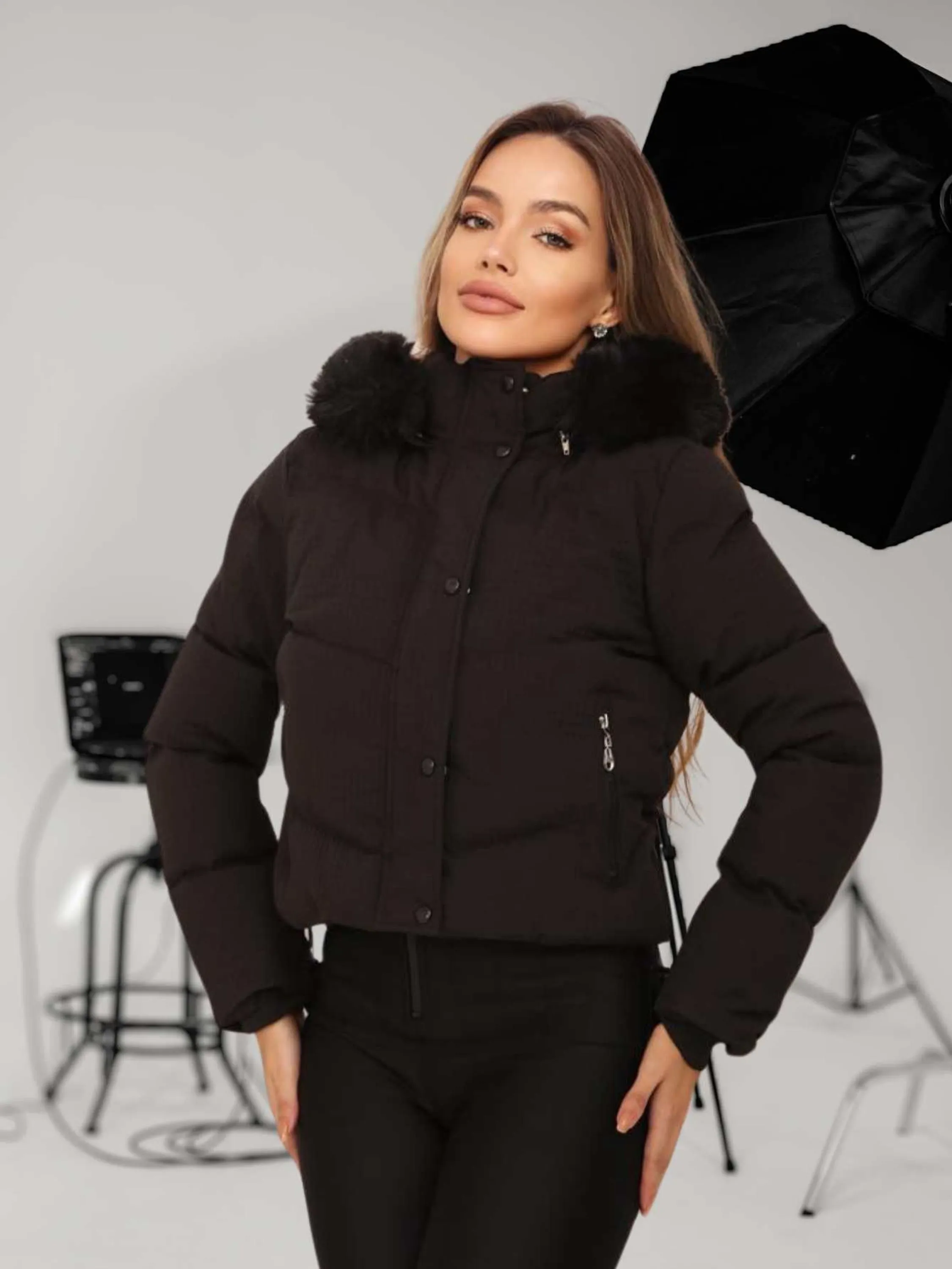 Jaqueta Feminina Blusa de Frio Puffer Curta Forrada com Capuz Moda Blogueira de Inverno - AL-663