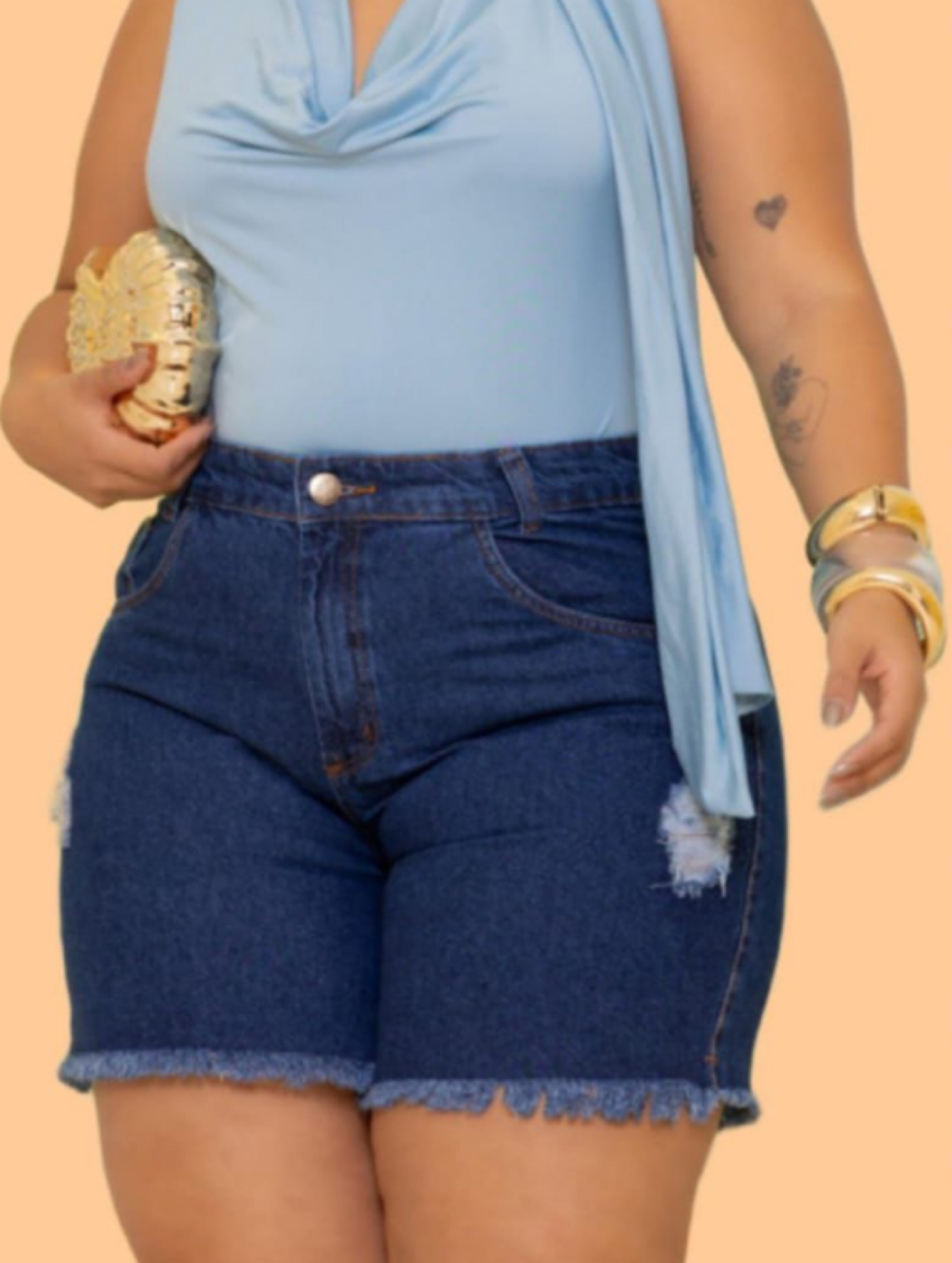 Shorts 100% Jeans Plus com destroyed