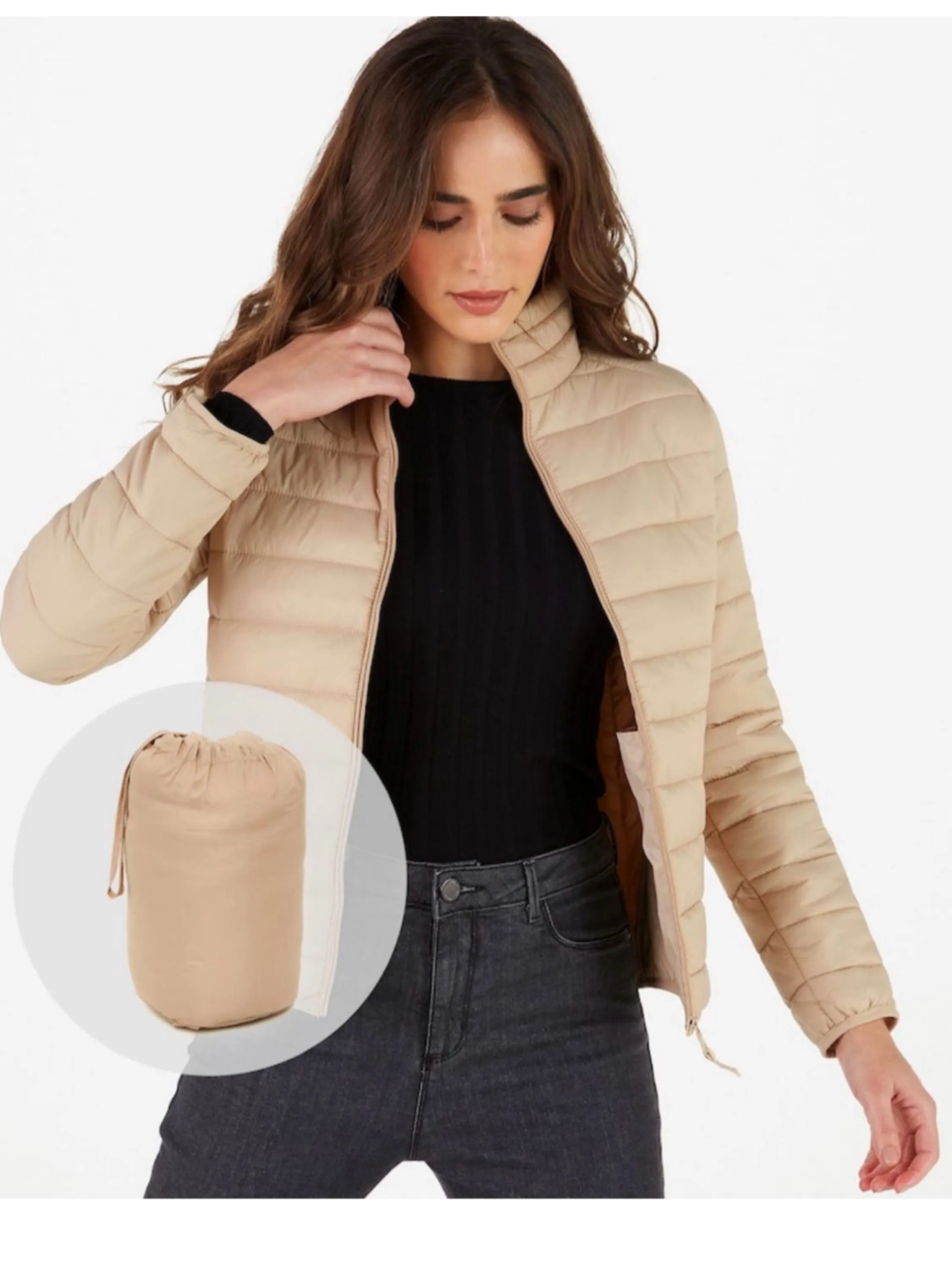 Jaqueta nylon com bolsa