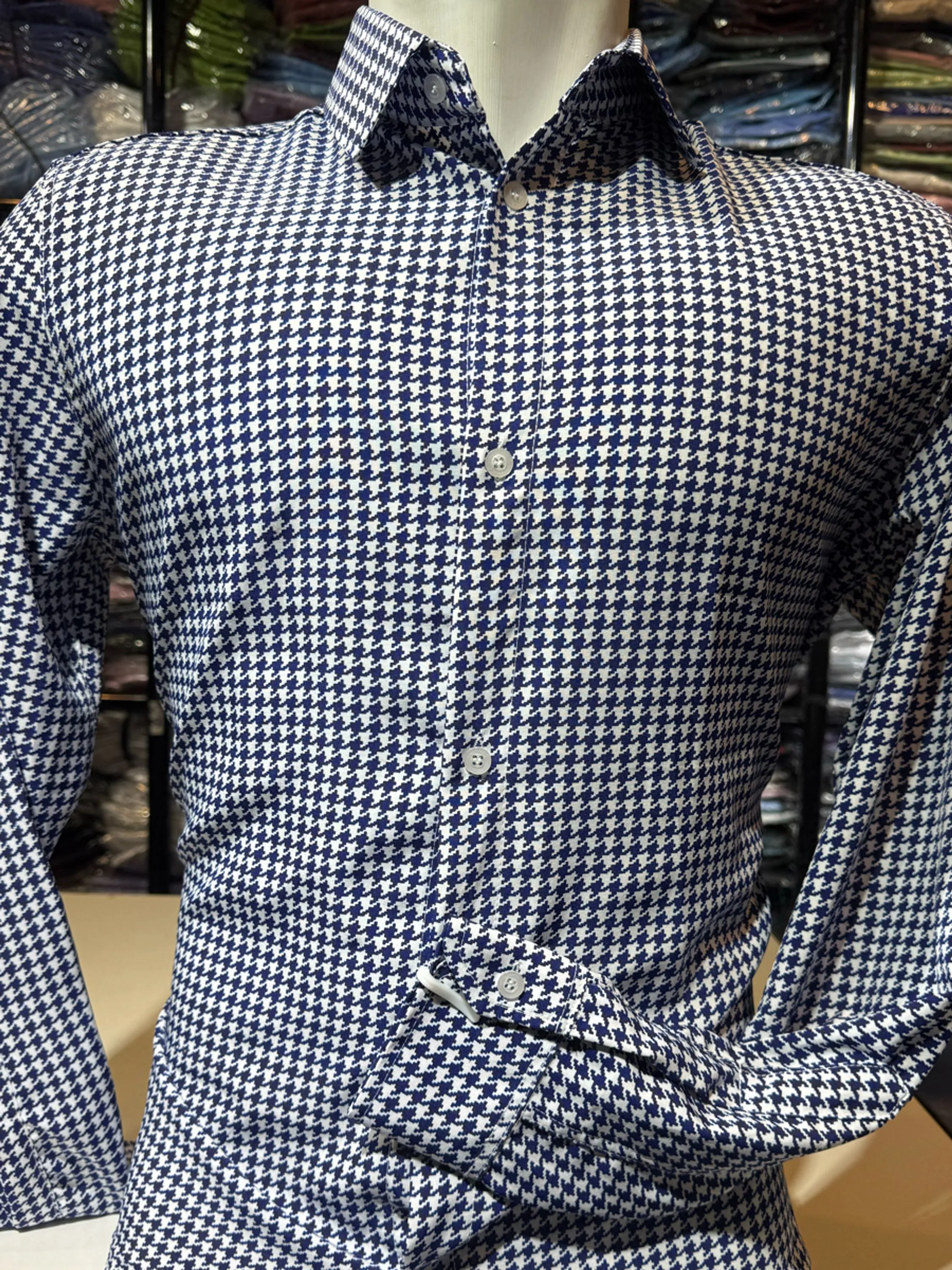 Camisa social Estampa pied poule com elastano  amassa passa
