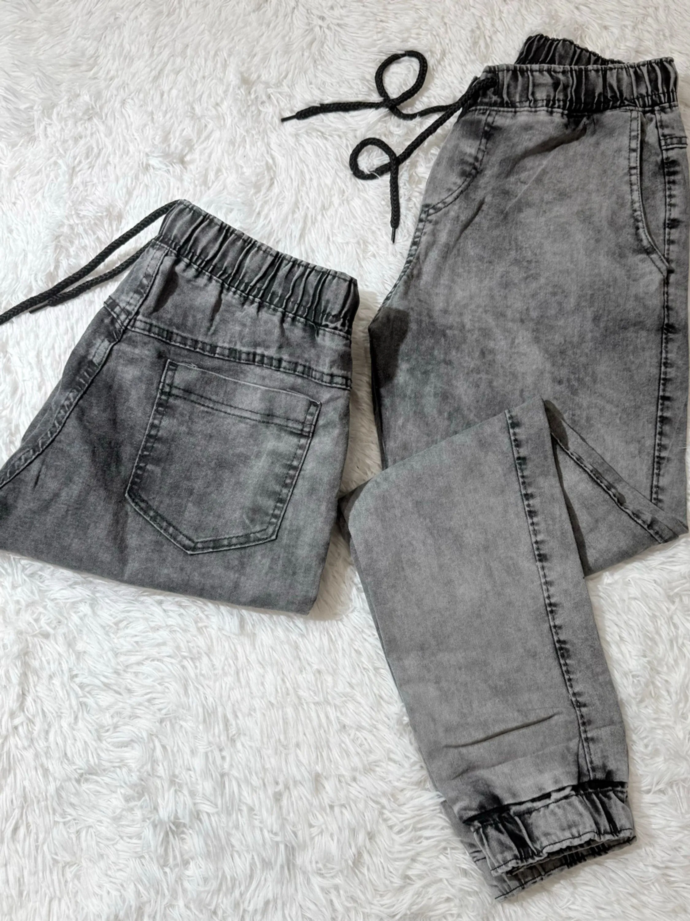 Calças Jogger Jeans Sarja Masculina Com Punho Cós Elástico