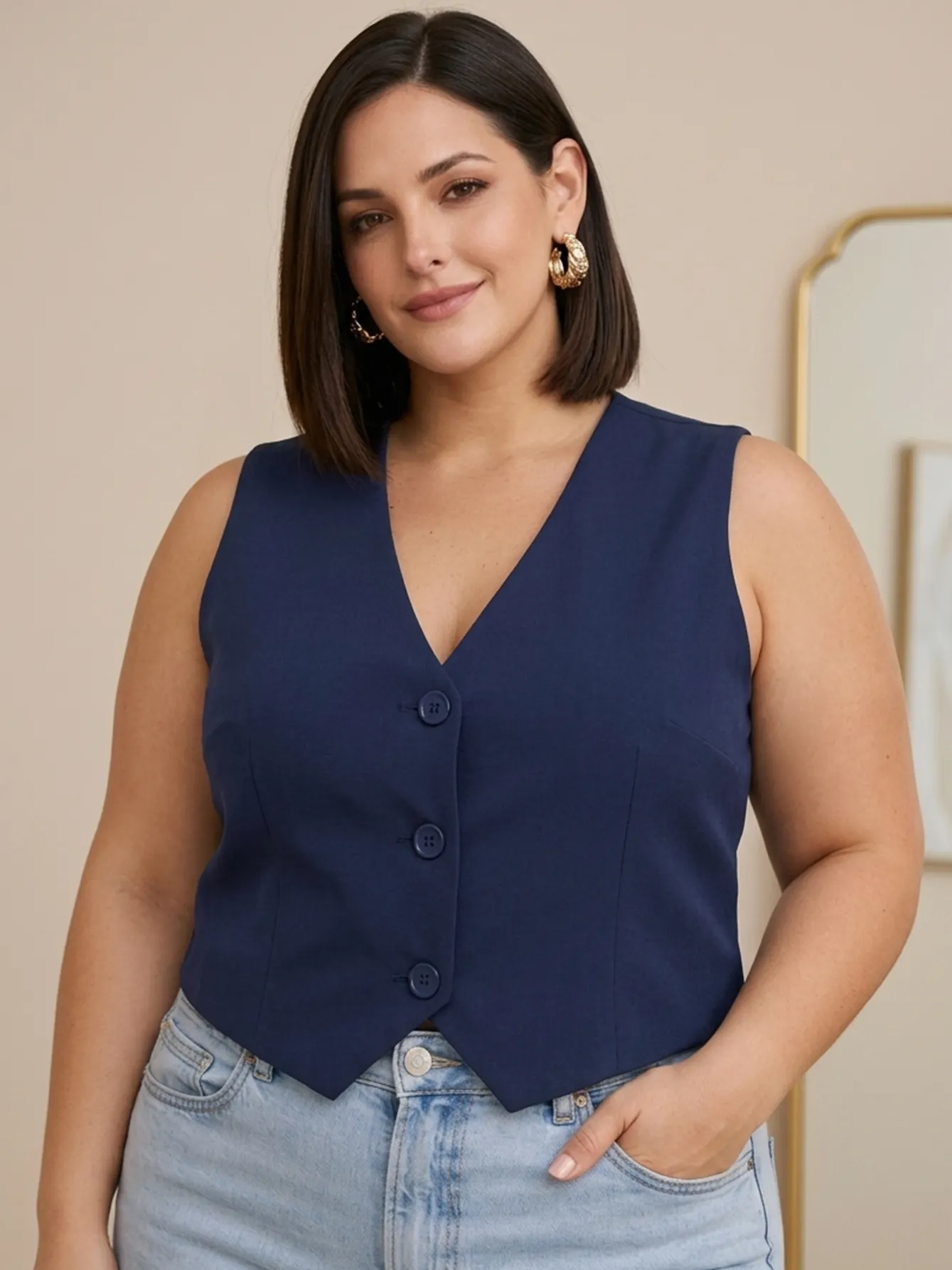 (Colete Alfaiataria Feminina Plus Size)
