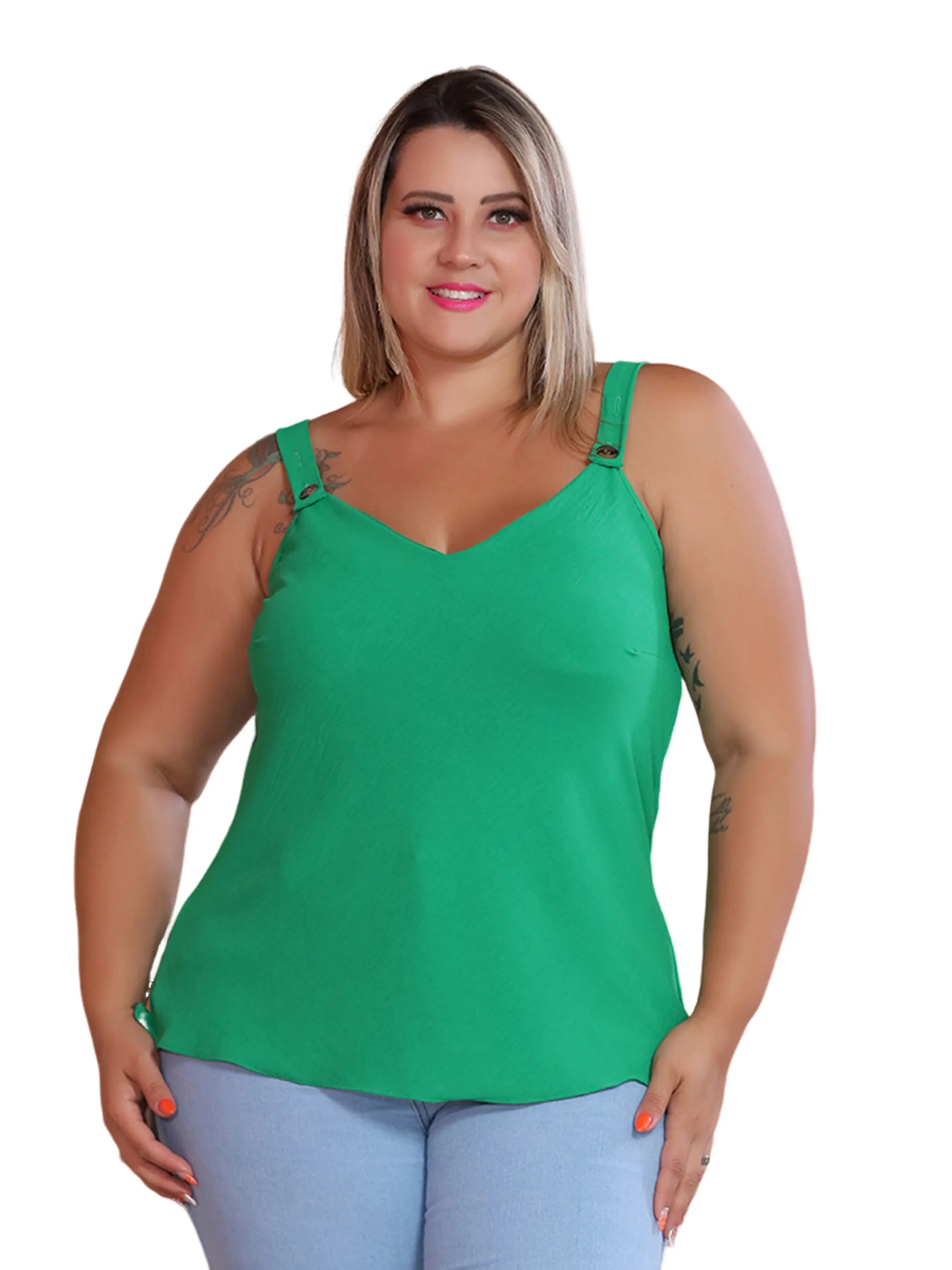 Regata Duna Botão Plus Size Feminina