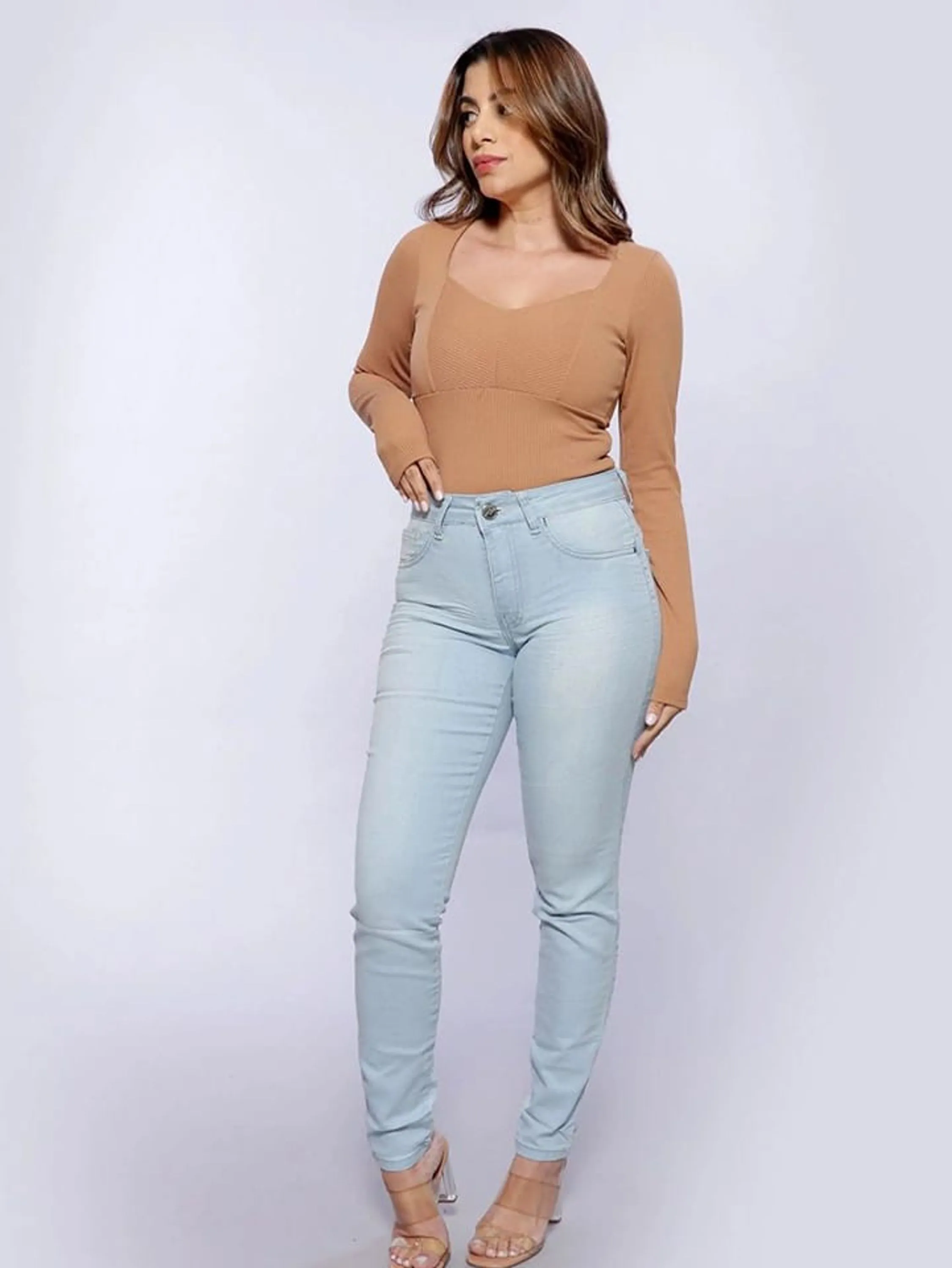 Calça jeans Skinny cintura alta com Lycra