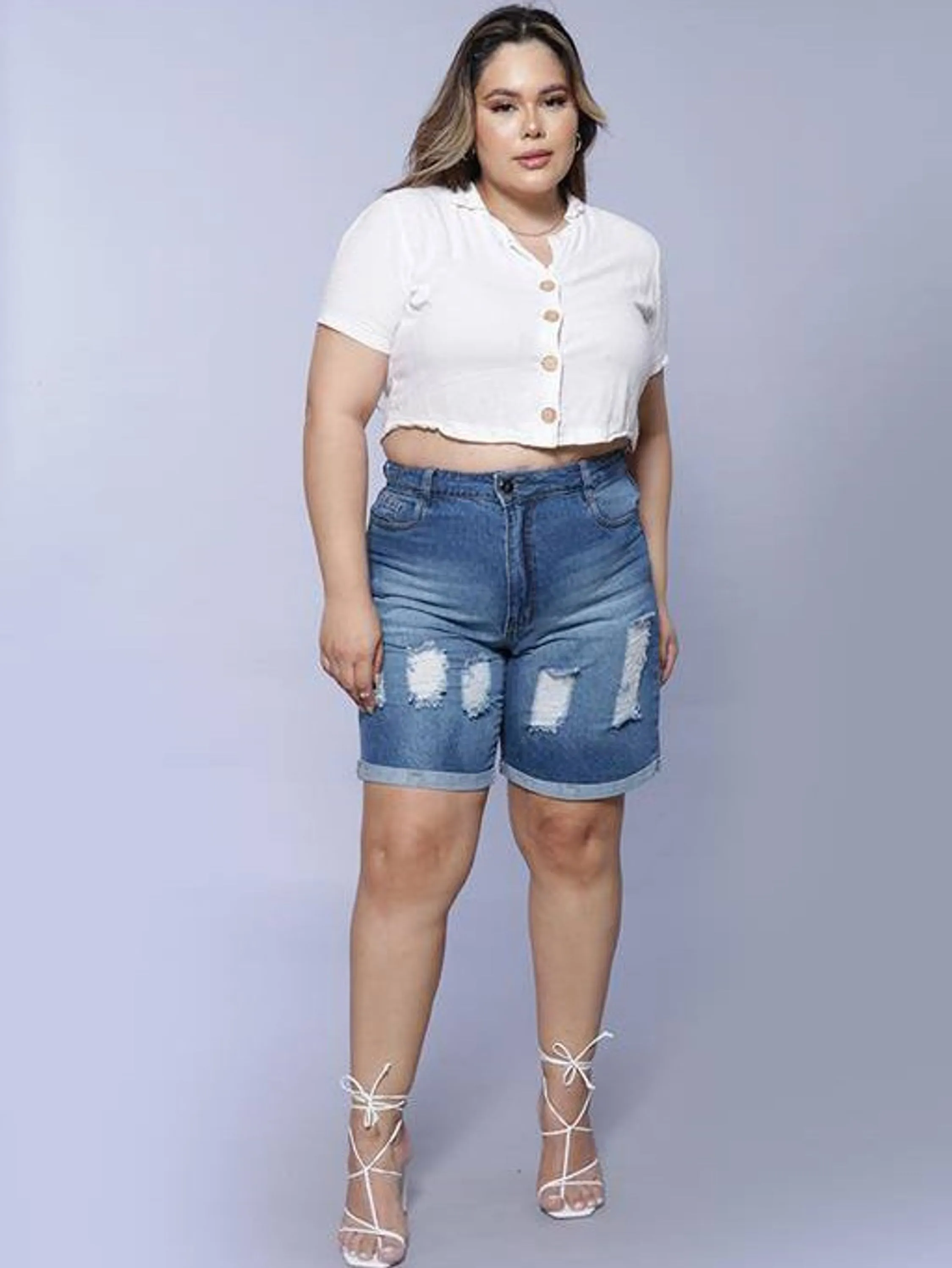 Bermuda Jeans Plus Size Destroyed