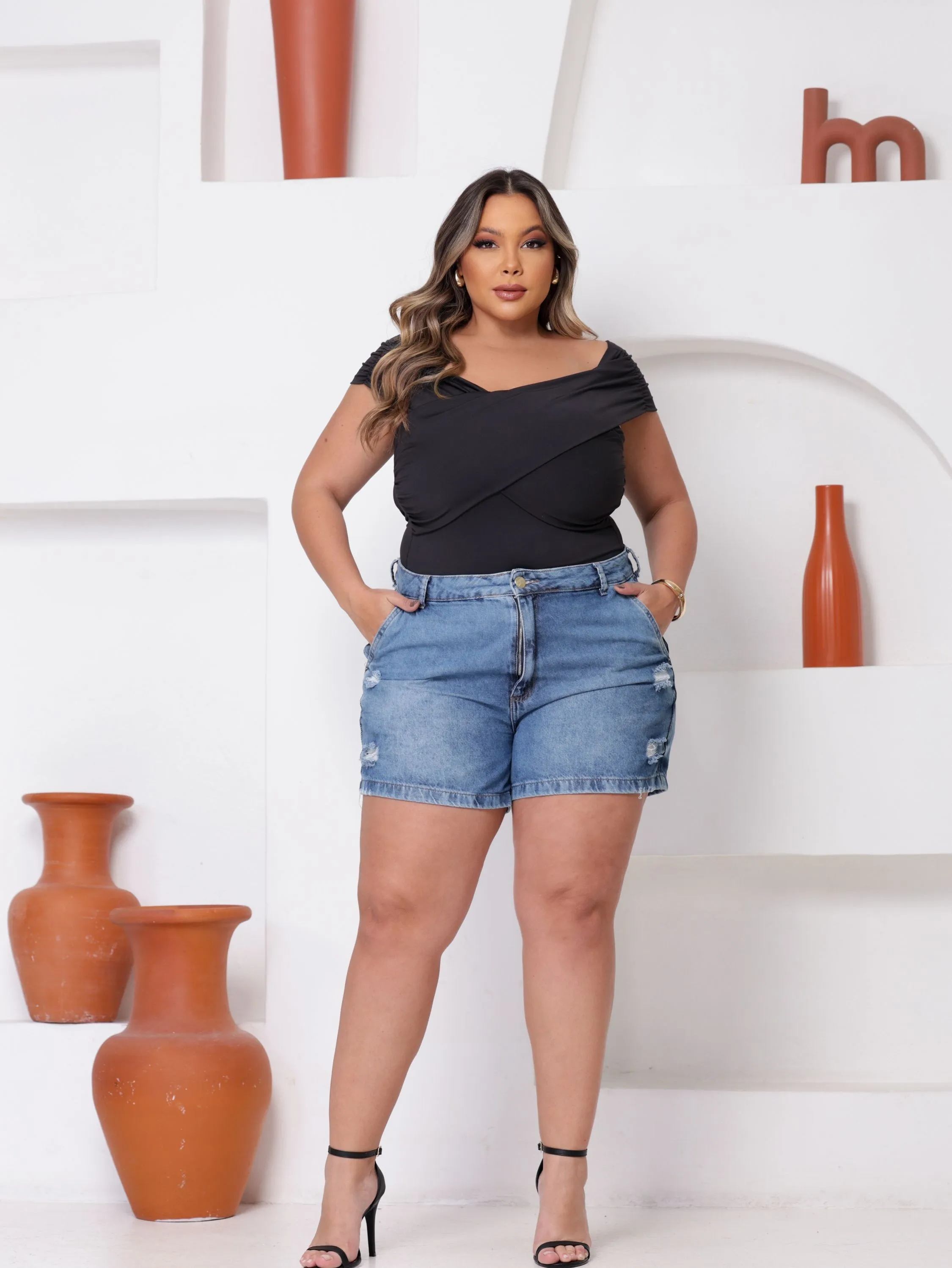 Body Decote Cruzado Plus Size Feminino