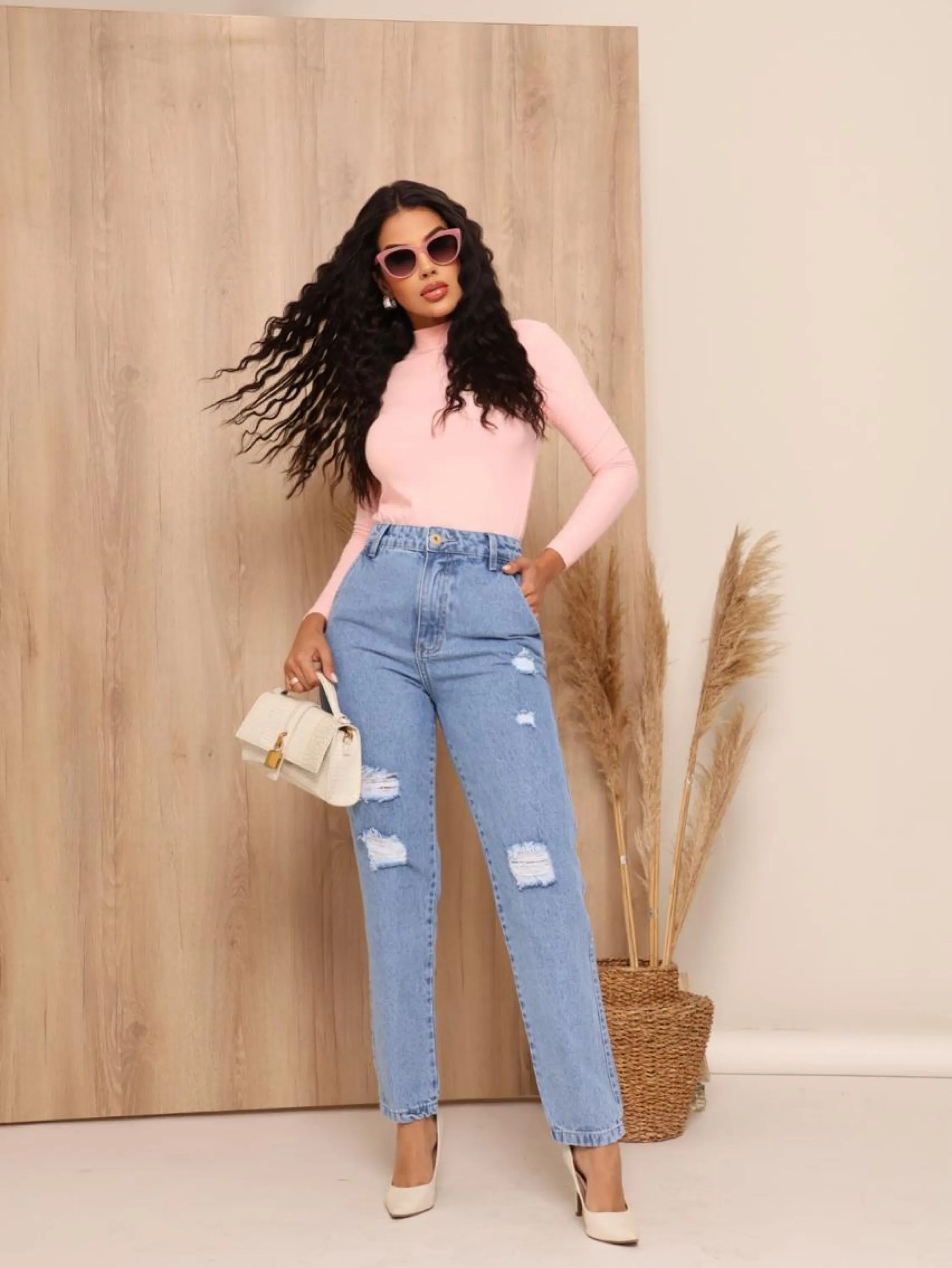 Calça mom jeans feminina,