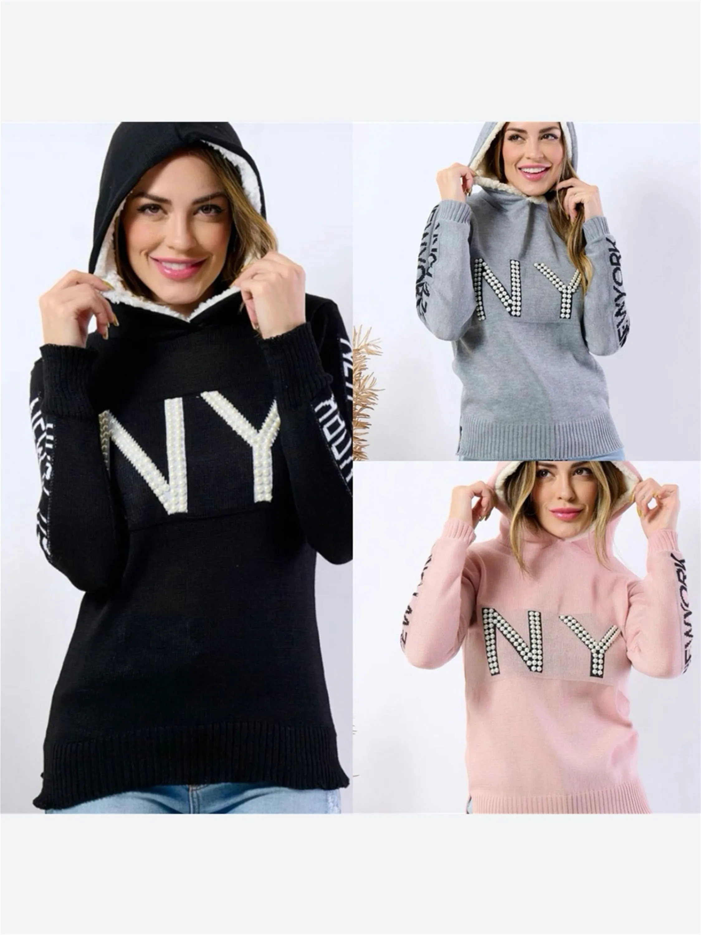 Blusa Frio Tricot Pelucia Capuz