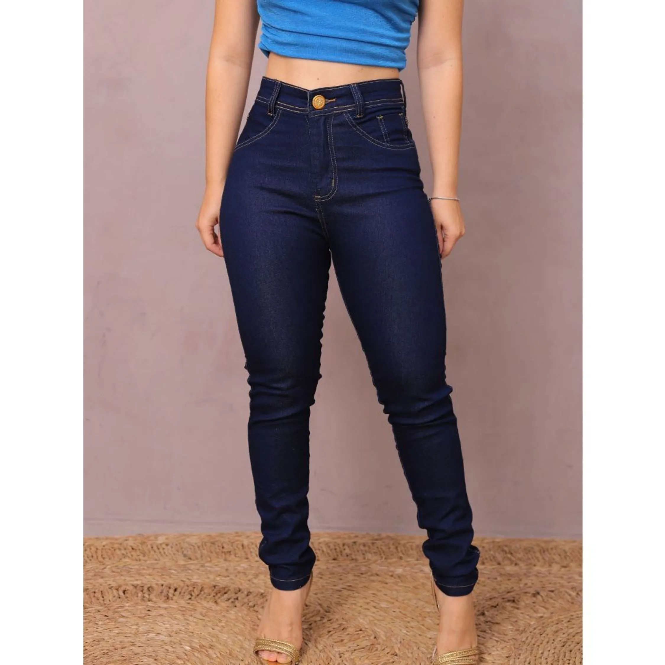 CALÇA JEANS FEMININA BASICAS CINTURA ALTA COM ELASTANO