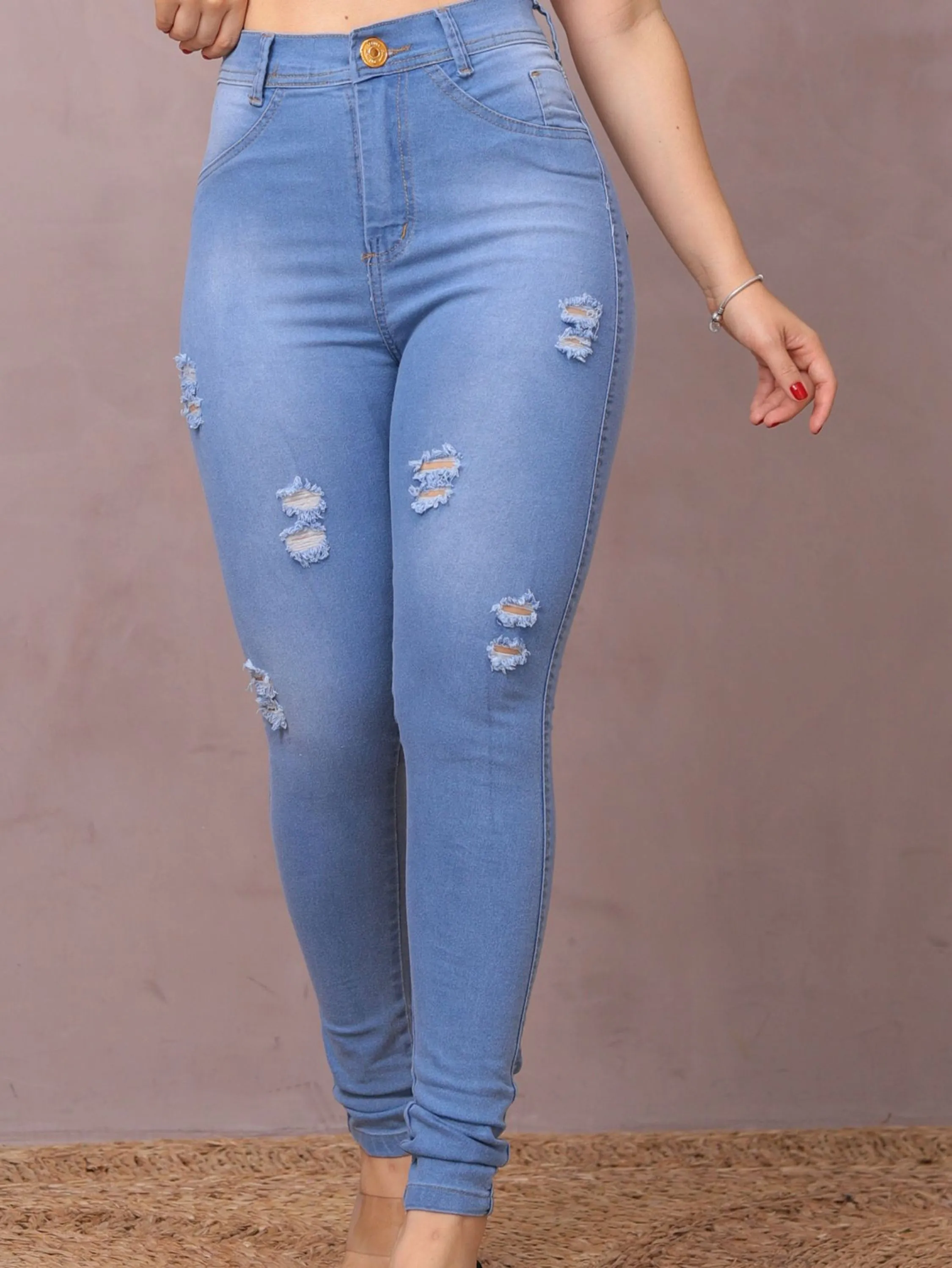 CALÇA SKINNY RASGADA CLARA CINTURA ALTA