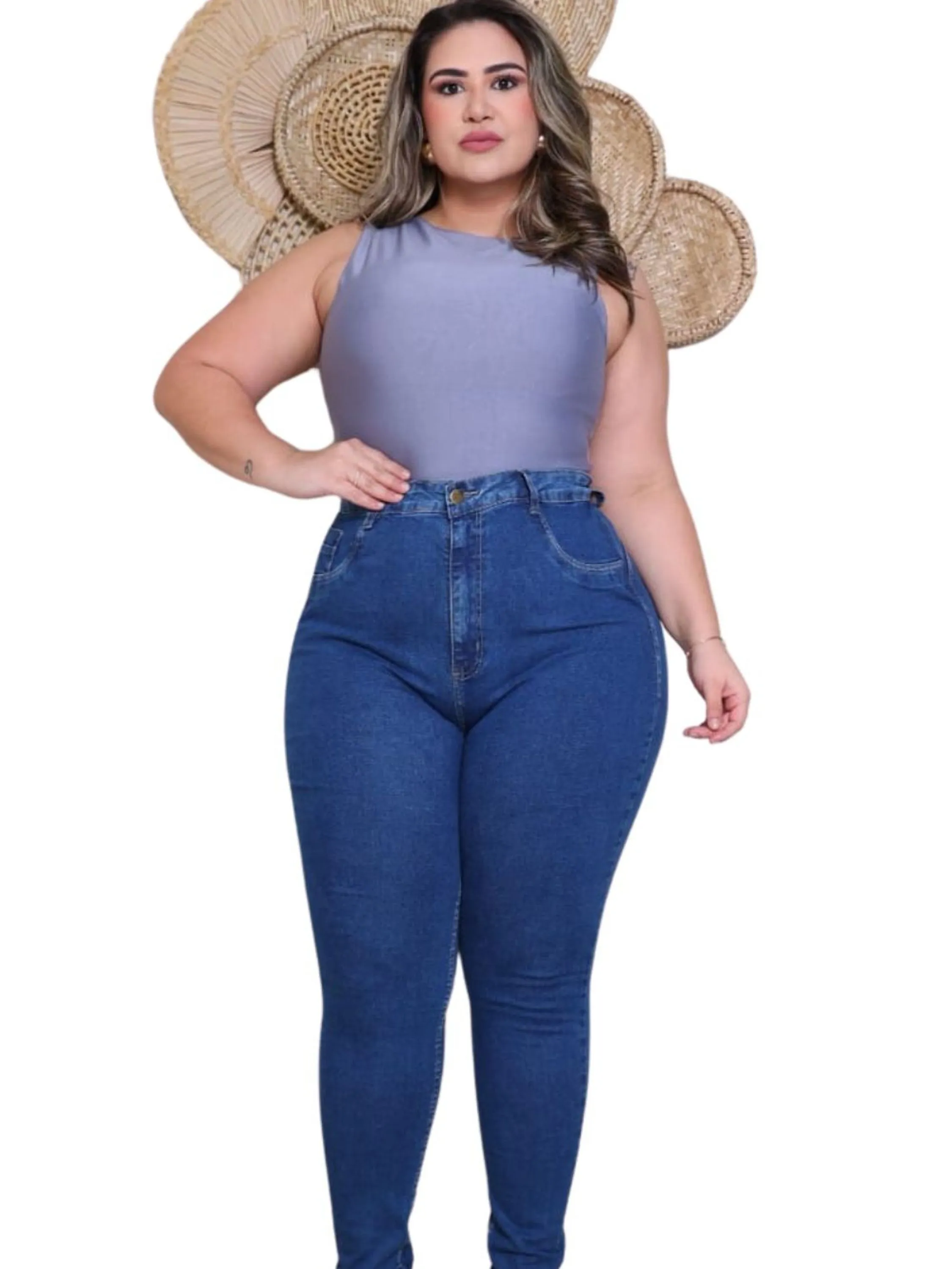 Calça Jeans Plus Size Skinny Cintura Alta Lipo