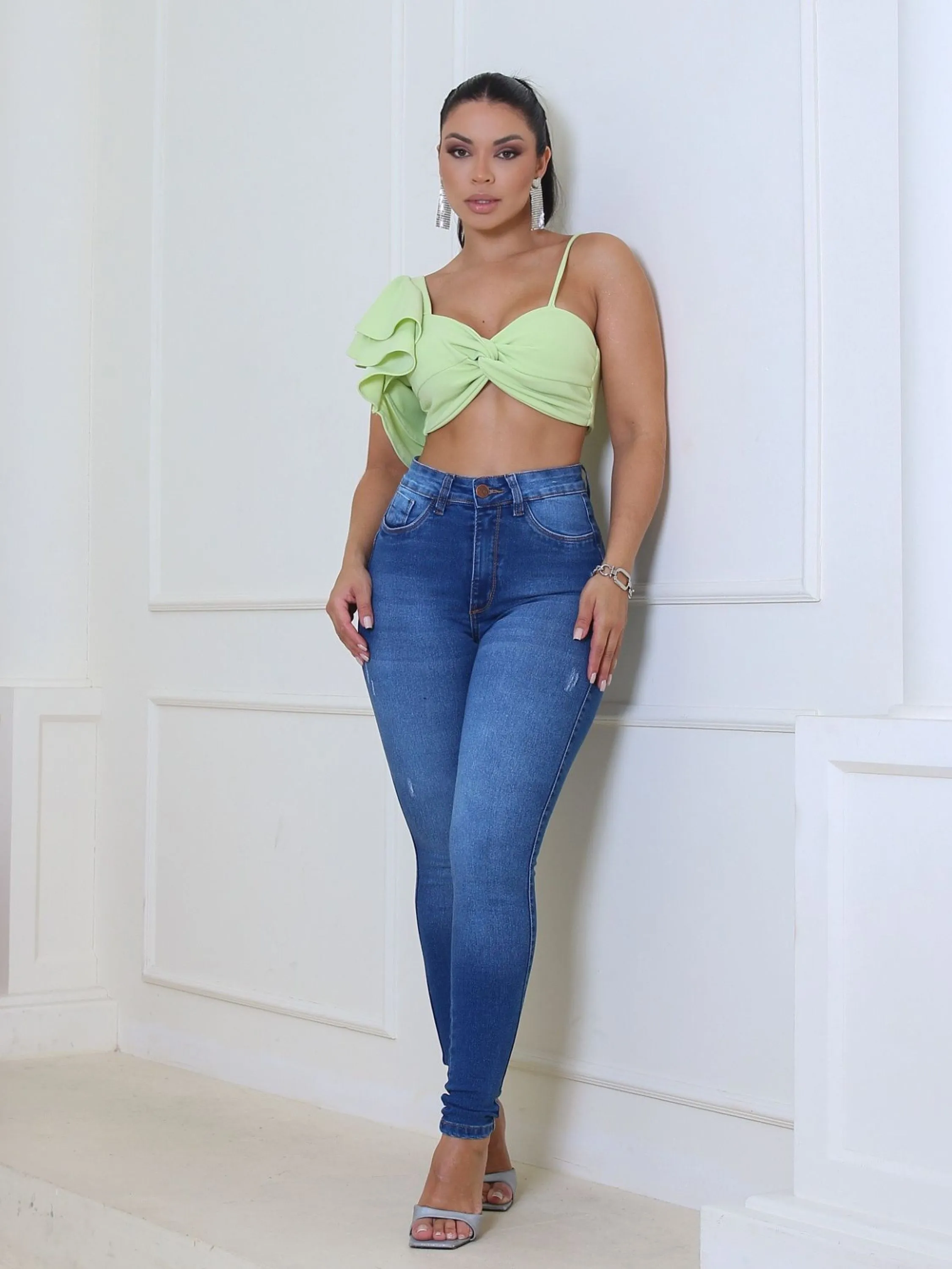 Calça Jeans Cintura Alta Com Lycra Modelagem Perfeita