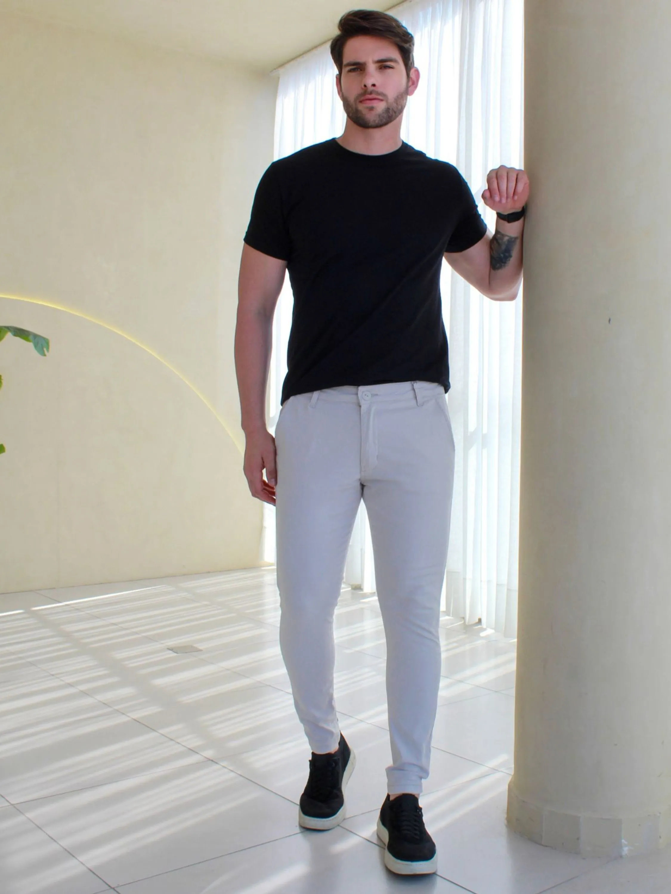 Calça Sarja Masculina Esporte Fino Bolso Faca Lycra Skinny Cinza