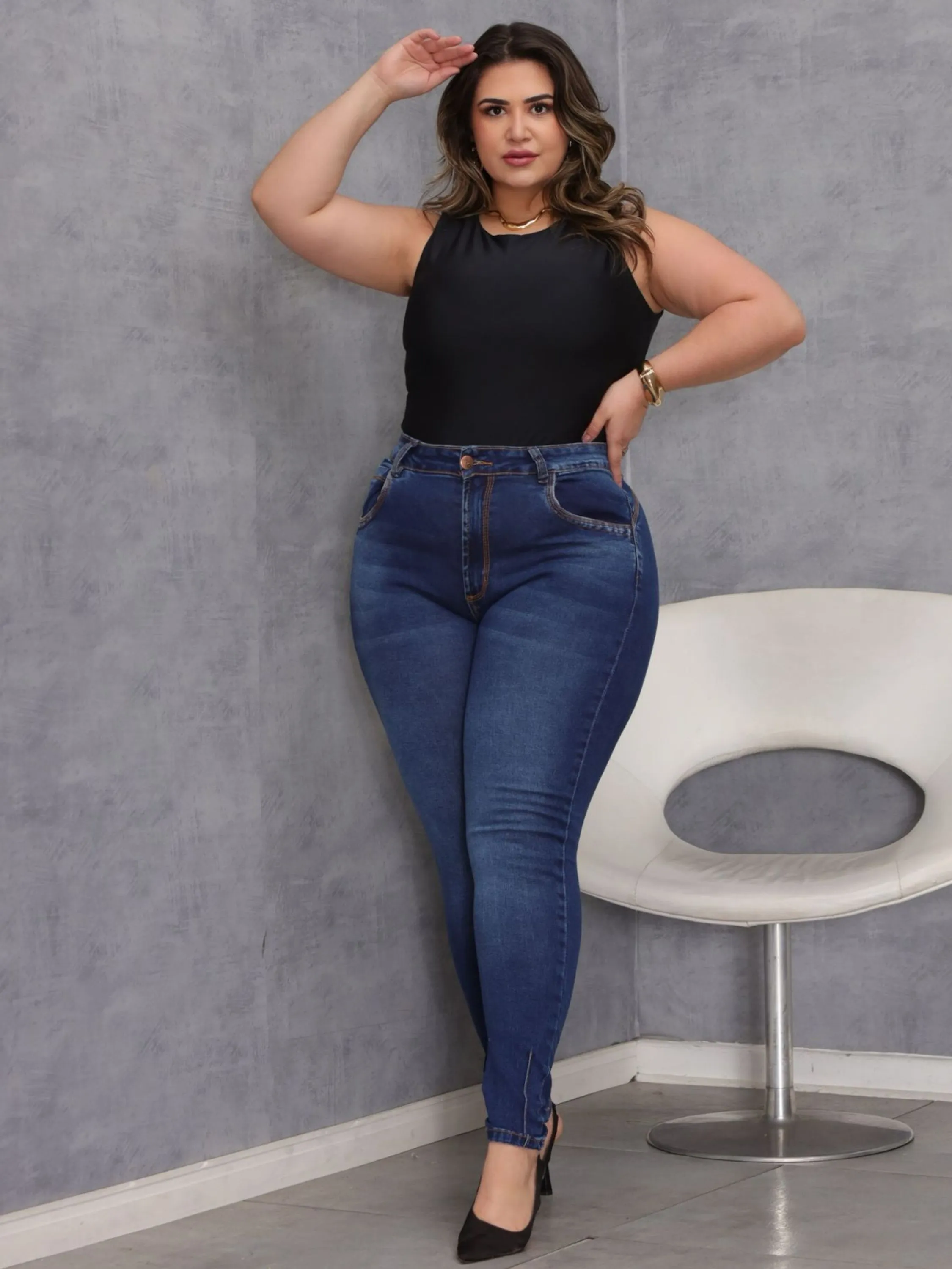 Calça Jeans Plus Size Cintura Alta Elastano Lycra Modeladora