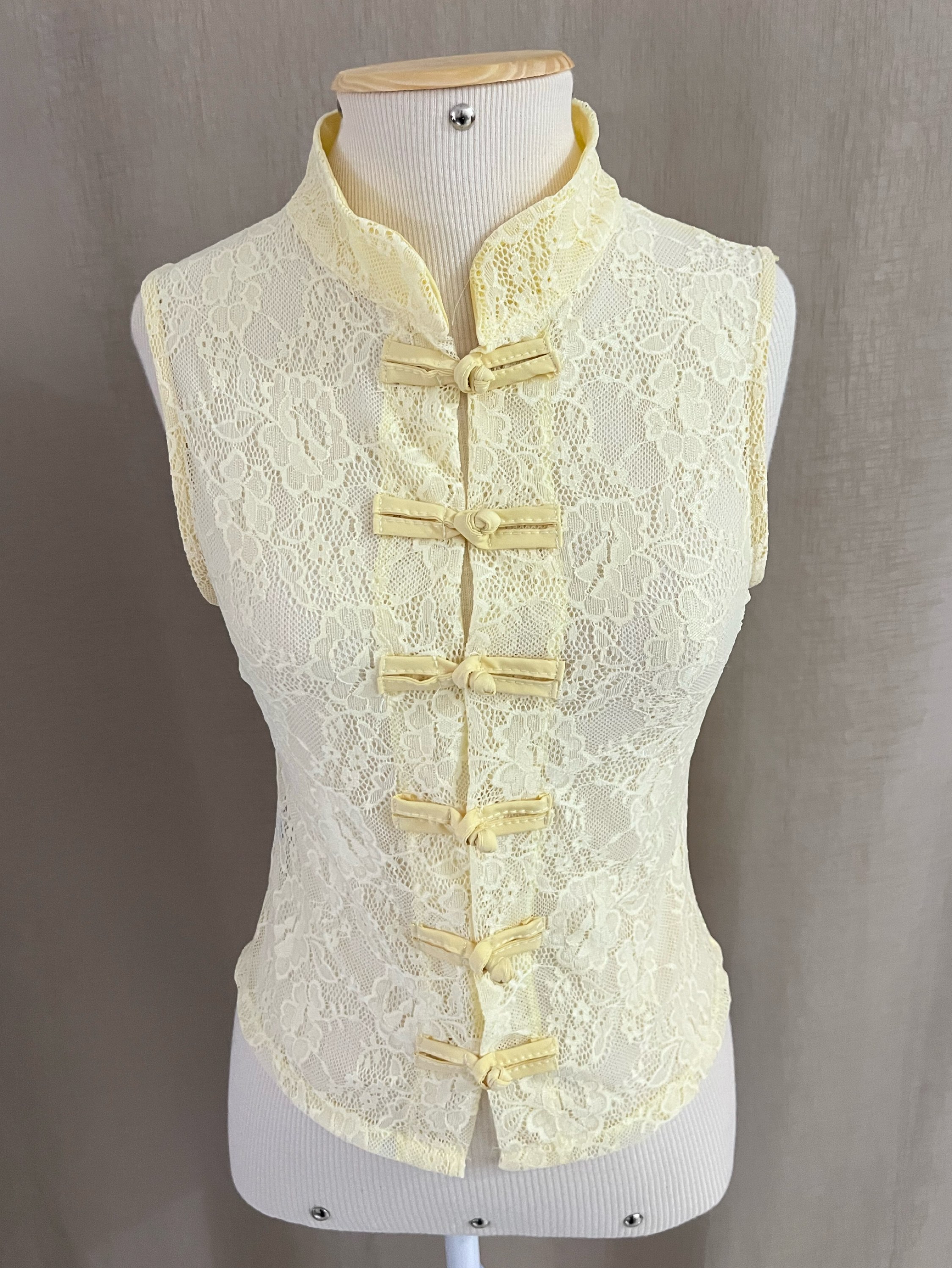 Blusa Sem Mangas Renda Estilo Chinês Botão Tradicional