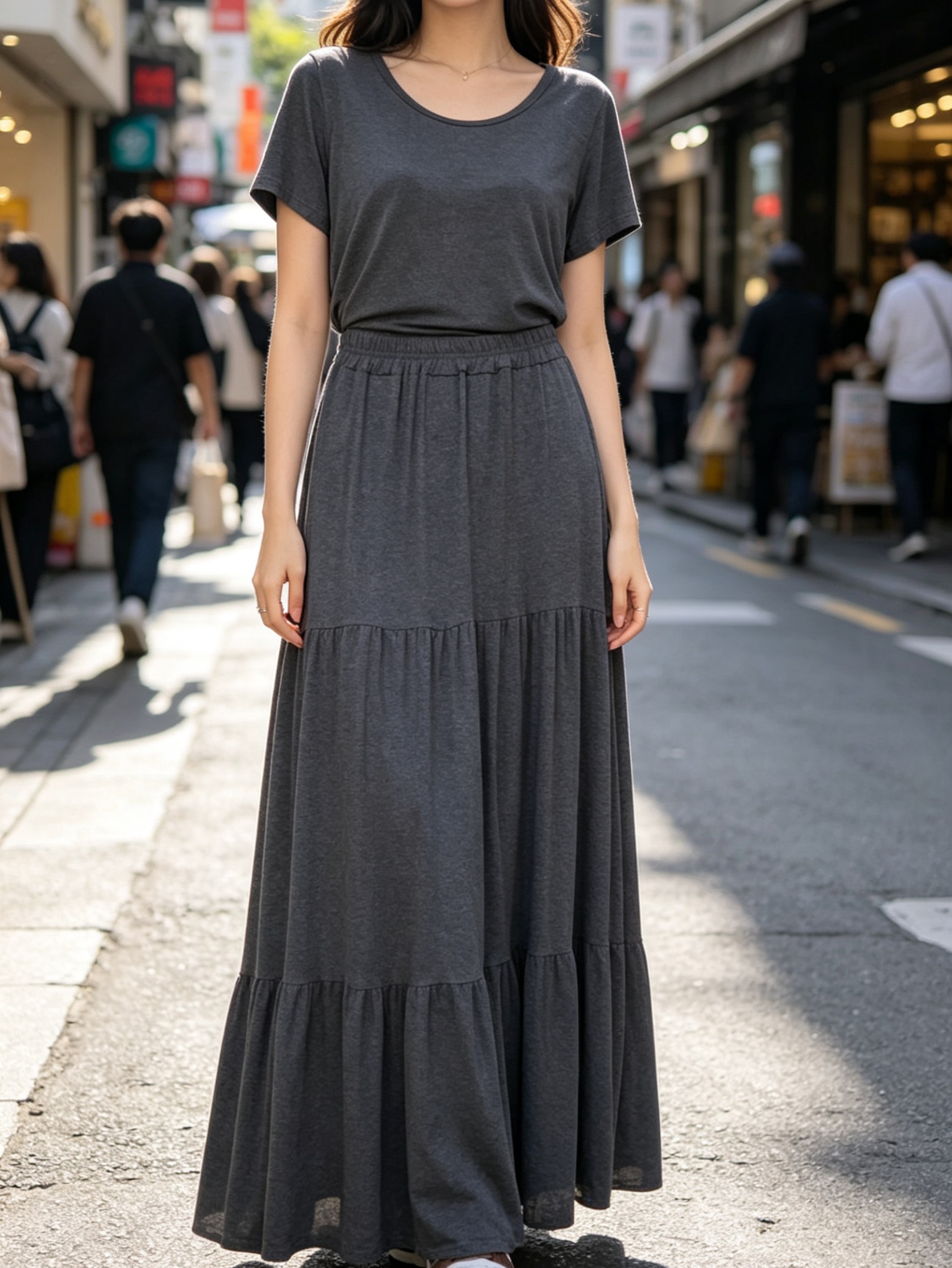 Conjunto blusa básica saia longo três maria