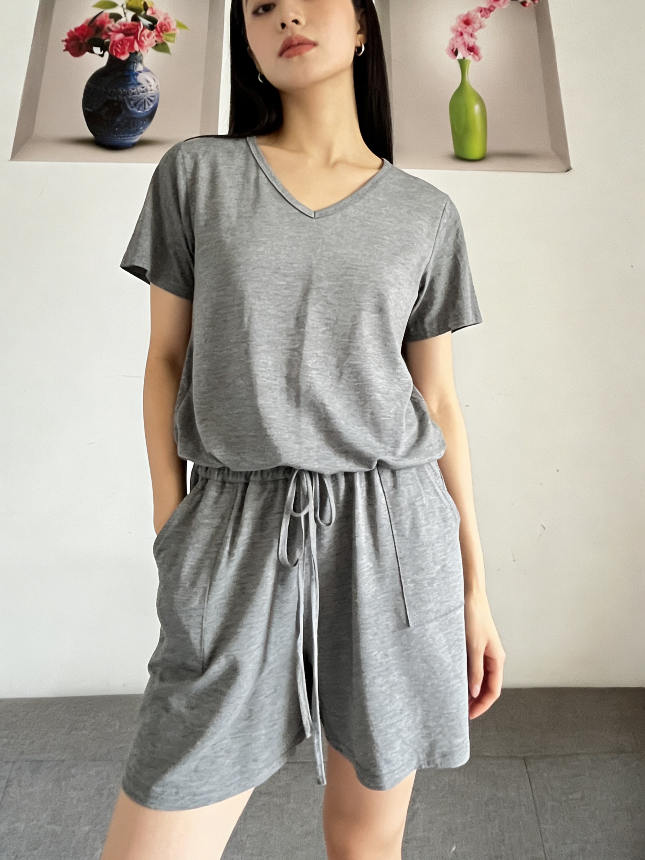 conjunto blusa em puxa do cintura e short