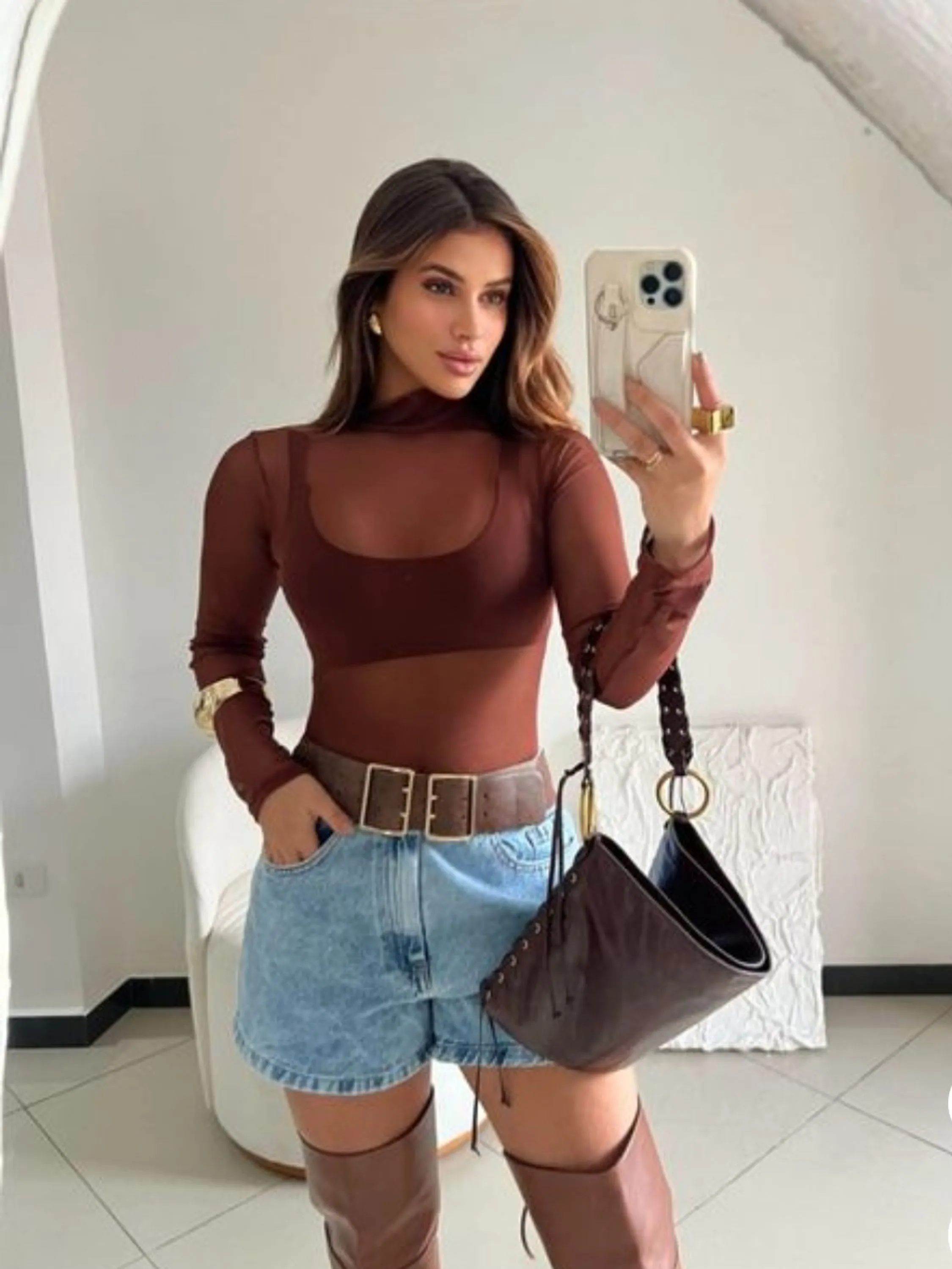 Body manga longa de Tule