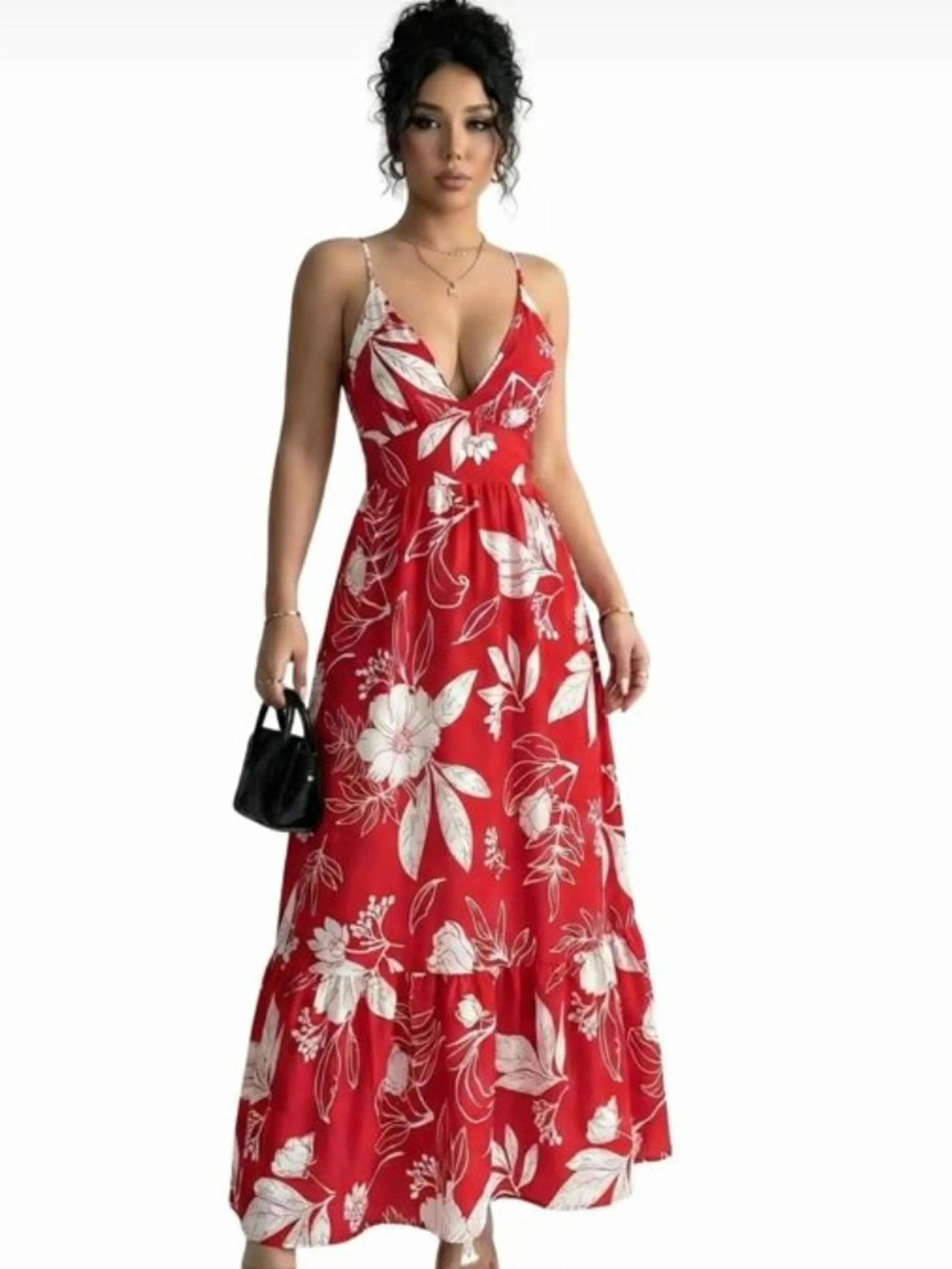 Vestido longo estampado decote V