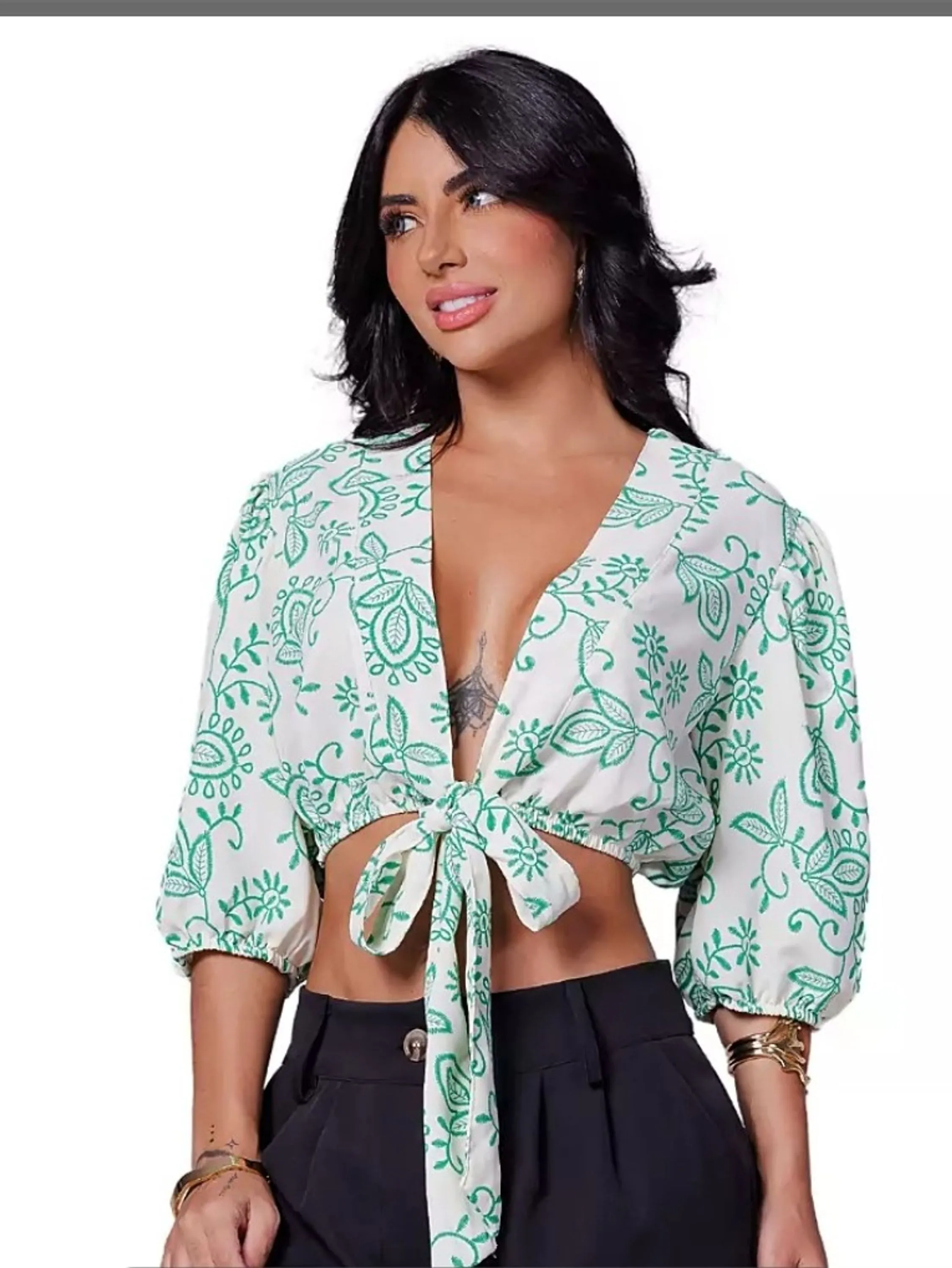 Cropped  estampado com amarração