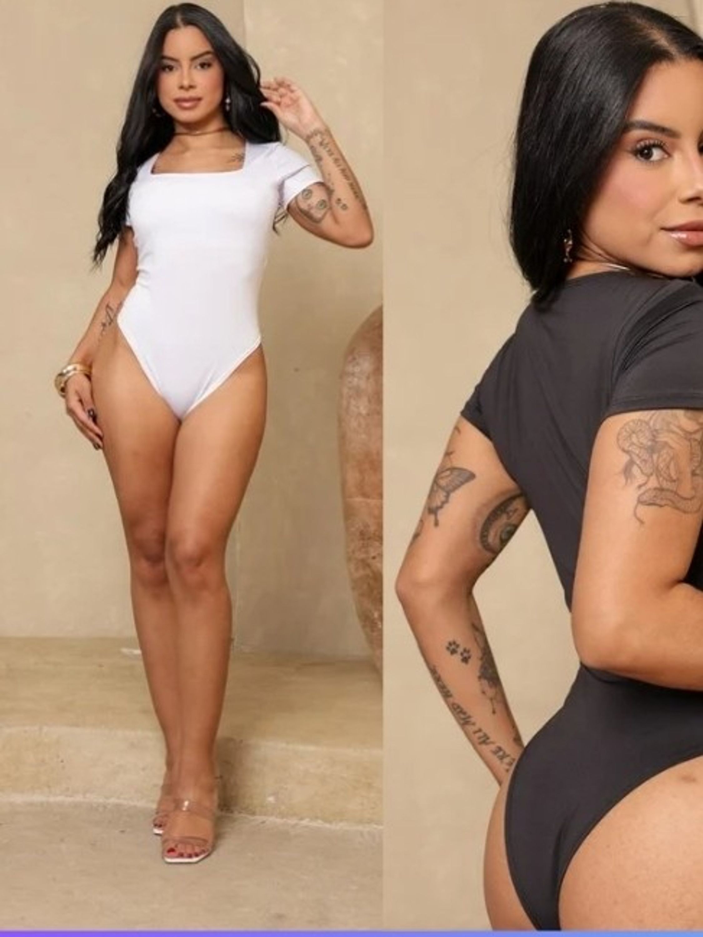 Body manga curta decote cuadrado