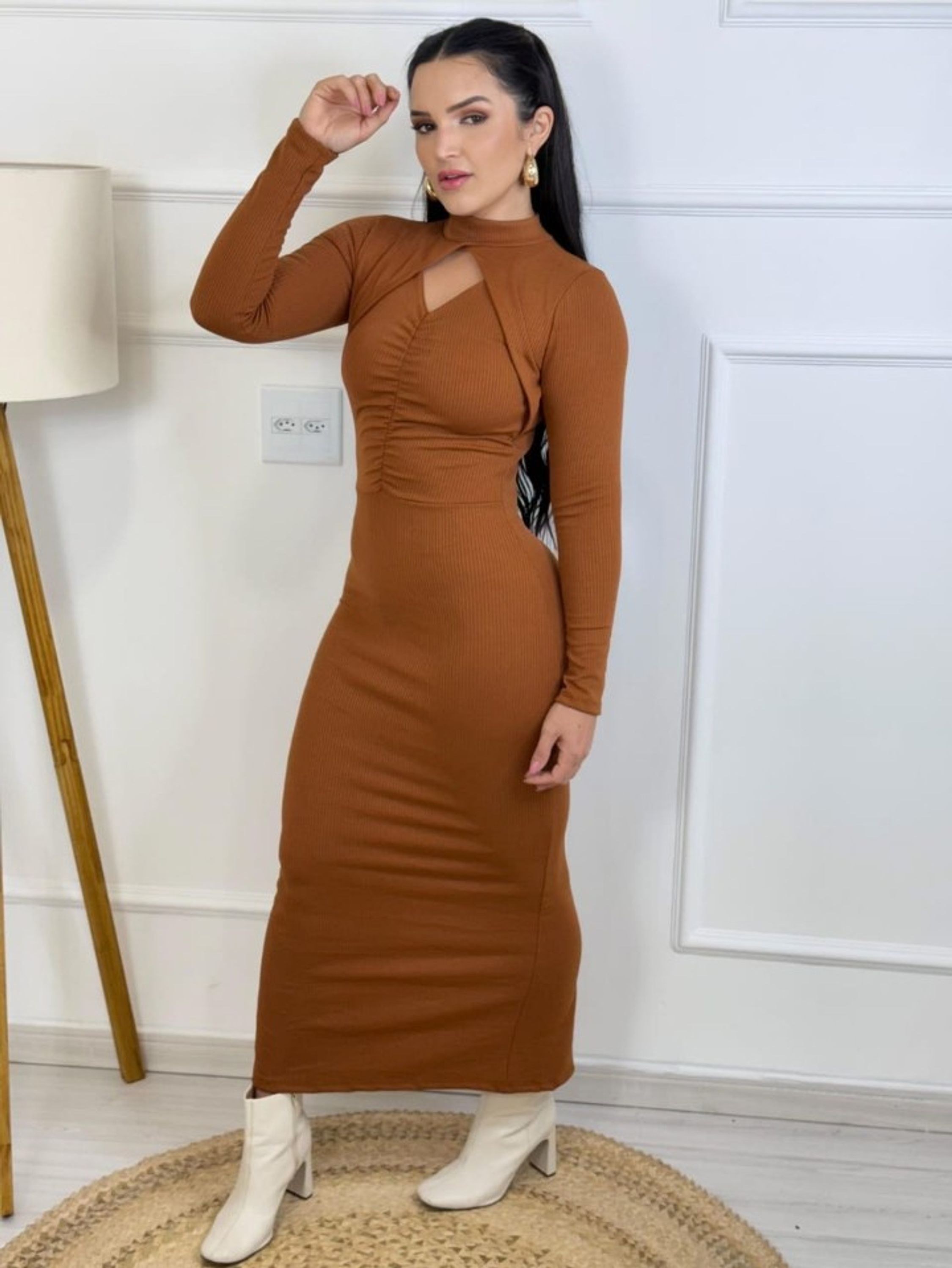 Vestido manga longa canelado Anaruga