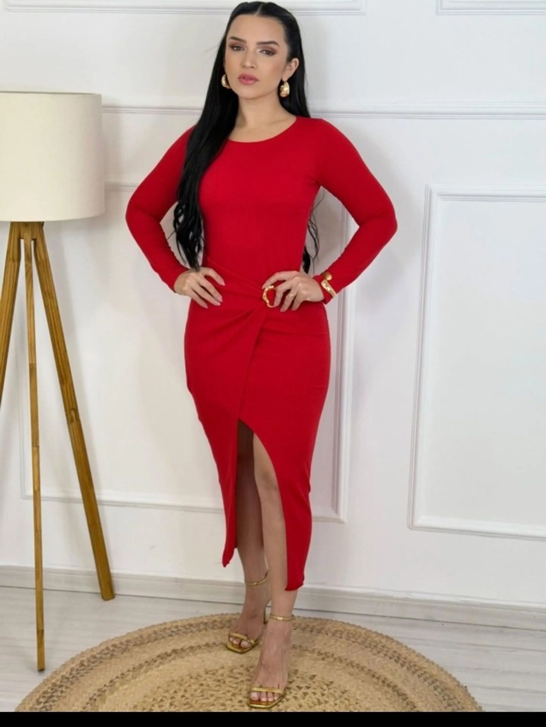 Vestido manga longa canelado Anaruga