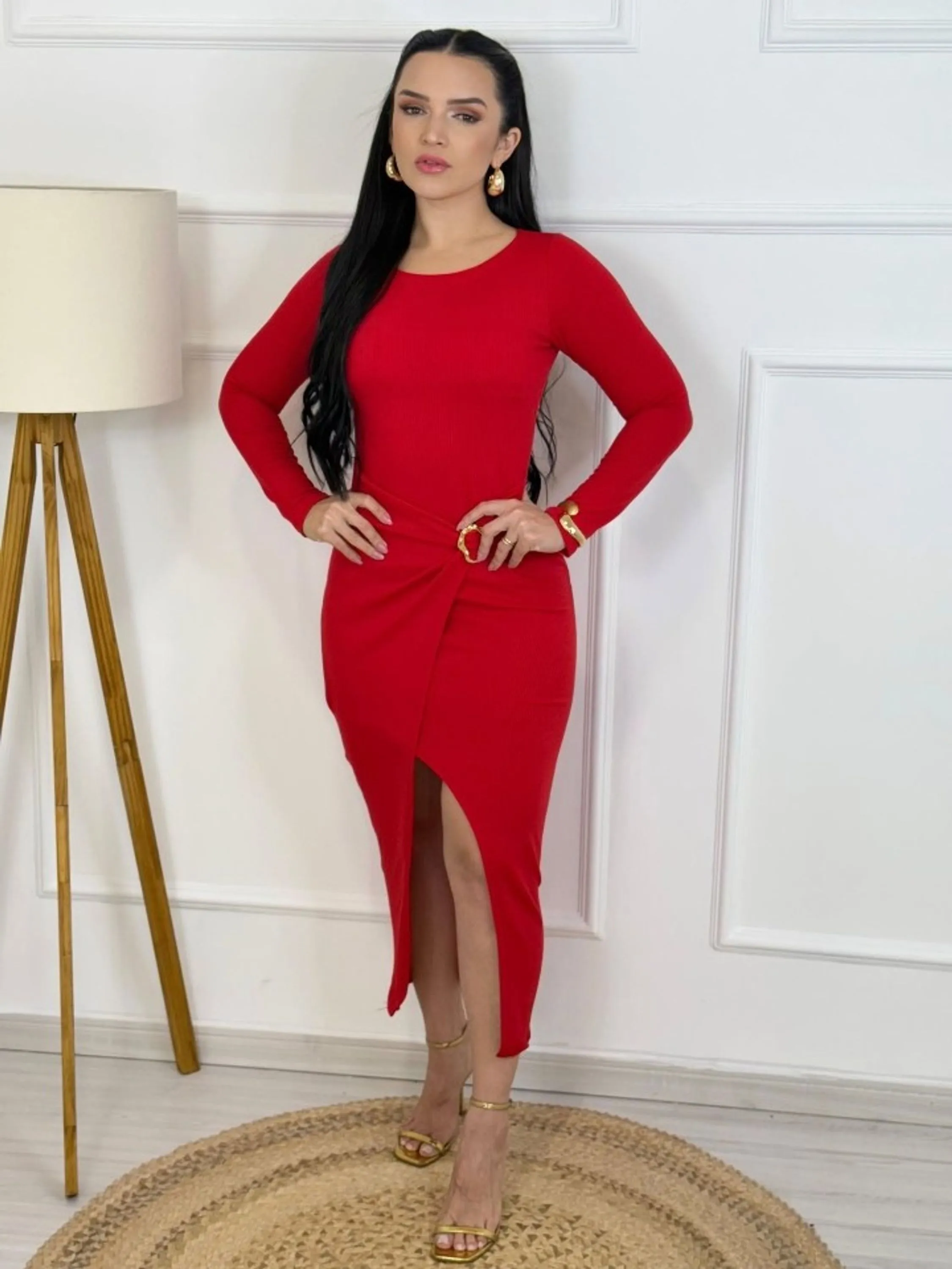 Vestido manga longa canelado Anaruga