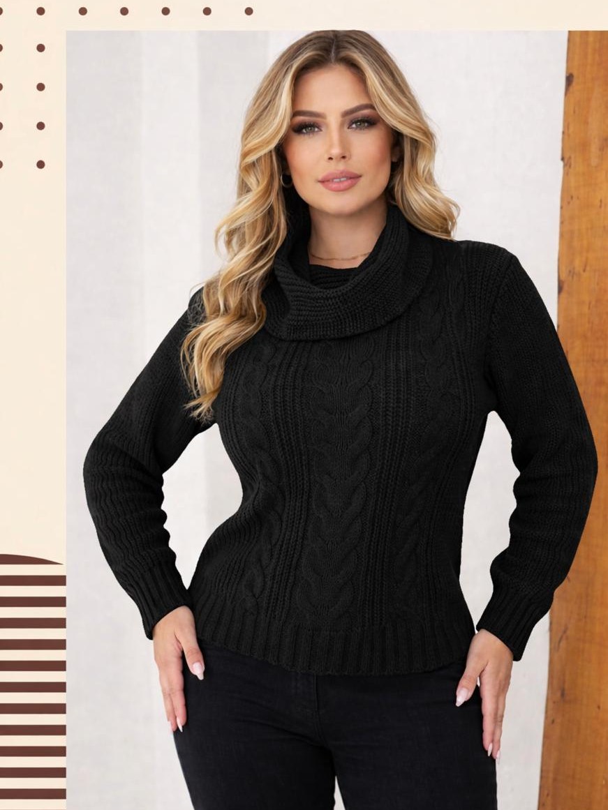Blusa Tricô Gola Boba Premium com Tranças Elegantes