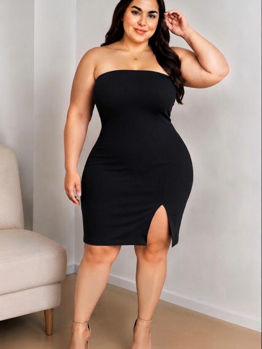 Vestido Plus  Tomara Que Caia em Ribana com Fenda Frontal