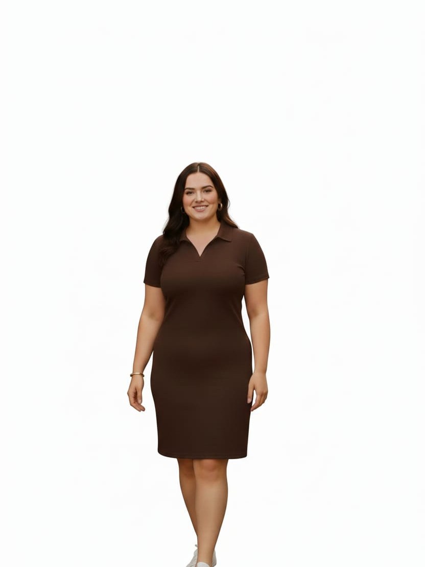 Vestido Curto Feminino com Gola Polo e Manga Curta
