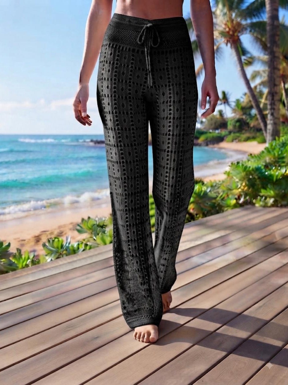 Calça Saída de Praia em Tricô Vazado Transparência   Verão.