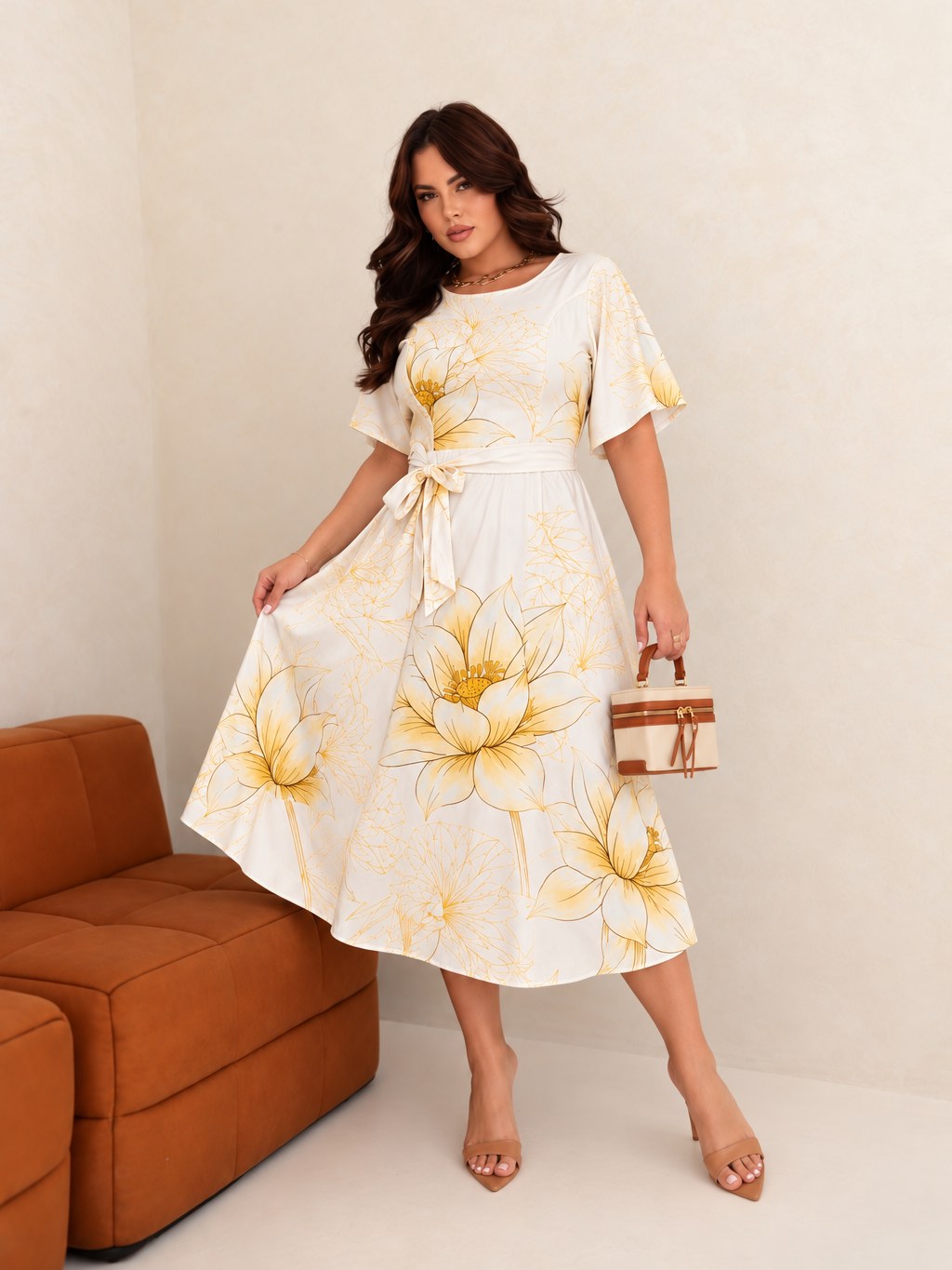 Vestido Midi Com Manga
