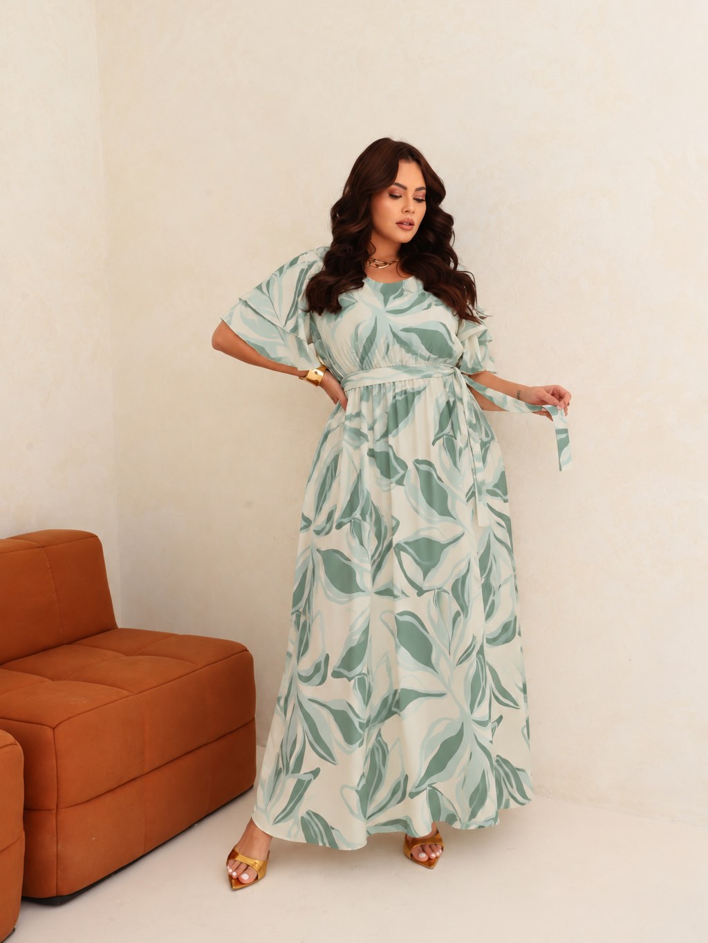 Vestido Longo Manga Dupla Plus
