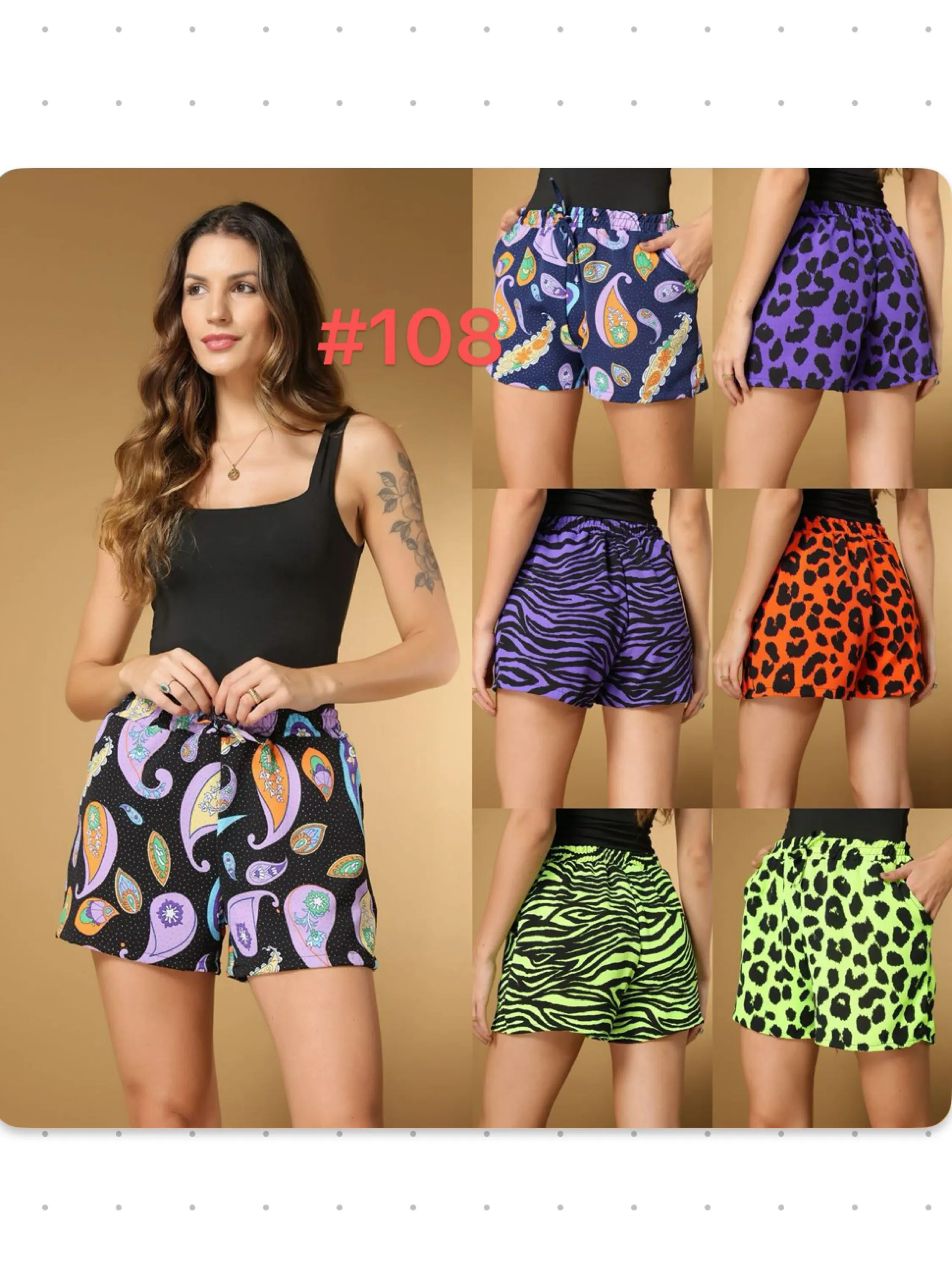 Shorts Animal Print Soltinho Com  Elastico