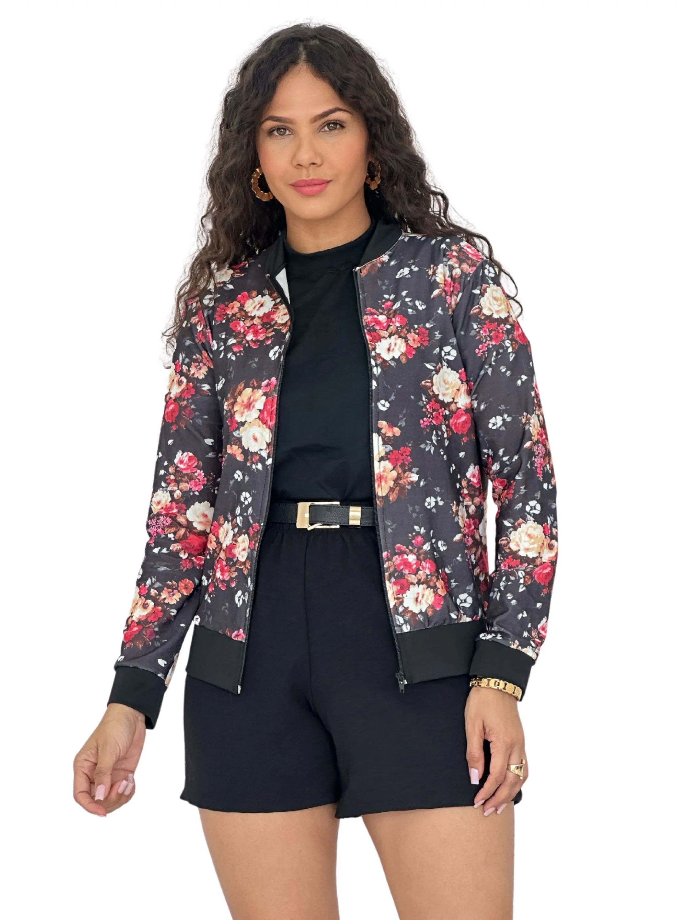 Jaqueta Casaco Blusa Bomber Florida Floral Meia Estação Feminino