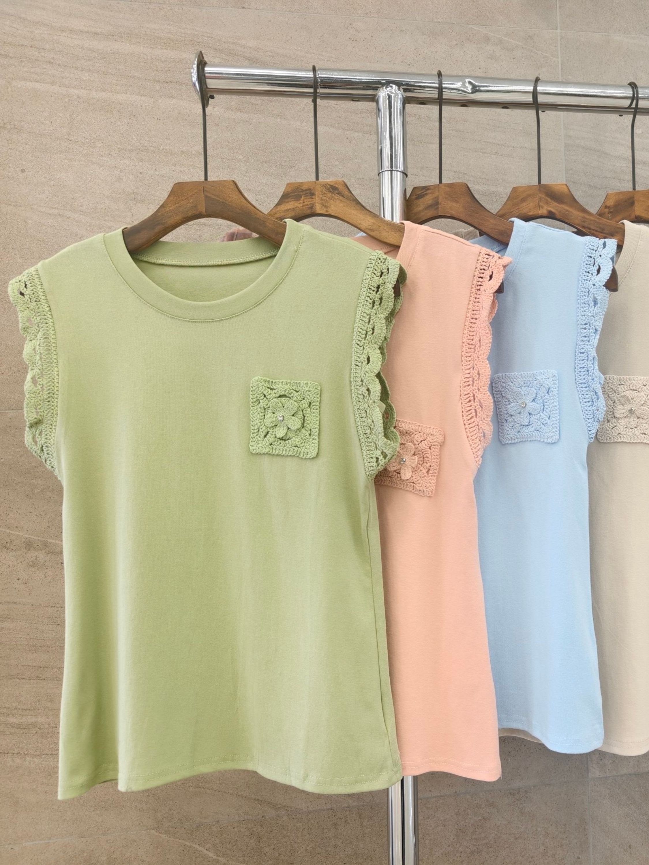 Regata bordado Algodão importado femininas modas LD8210