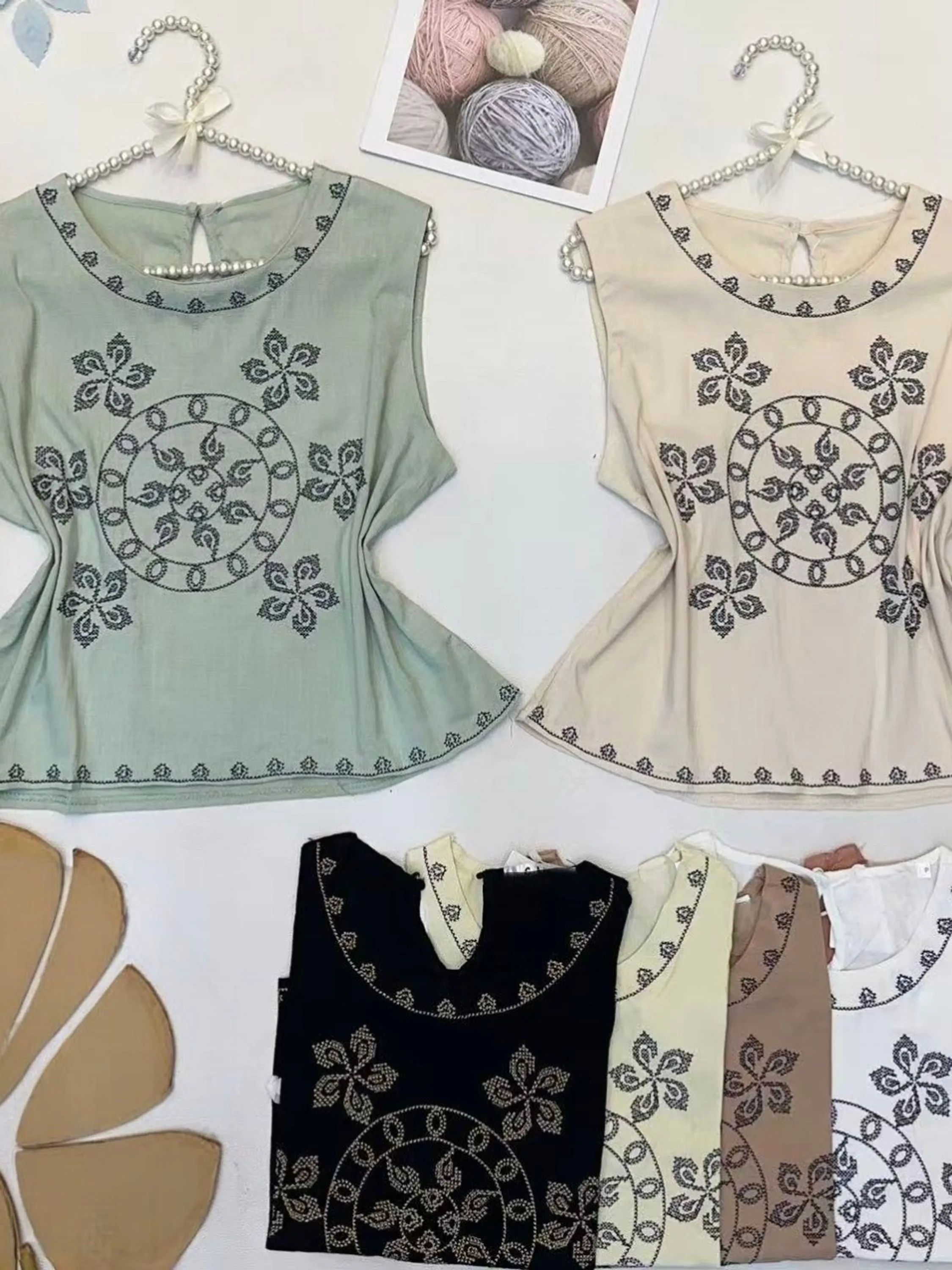 Regata plus size Linho bordado importado femininas LD03173p