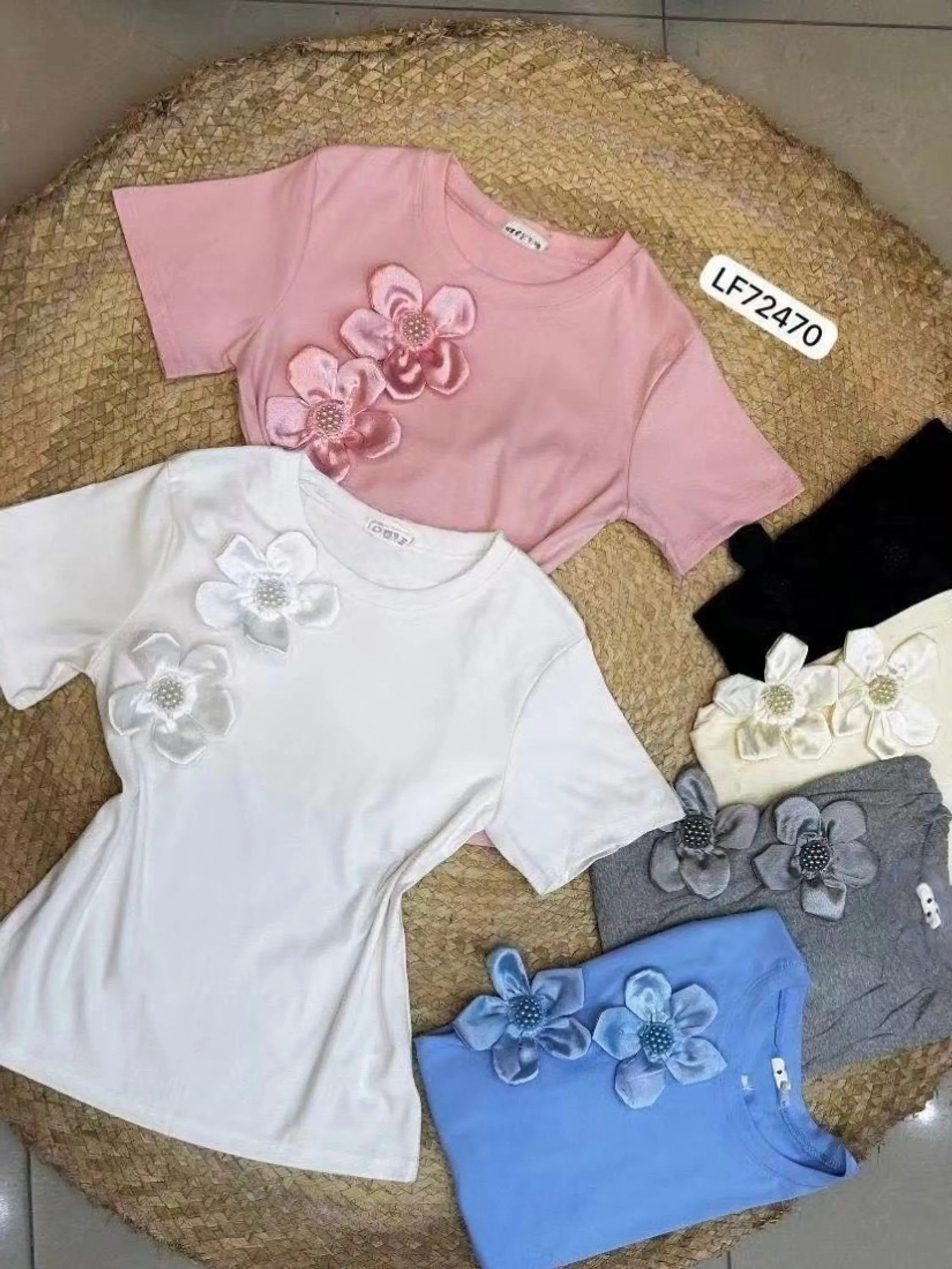 Camiseta flor Algodão importado femininas modas LF72470