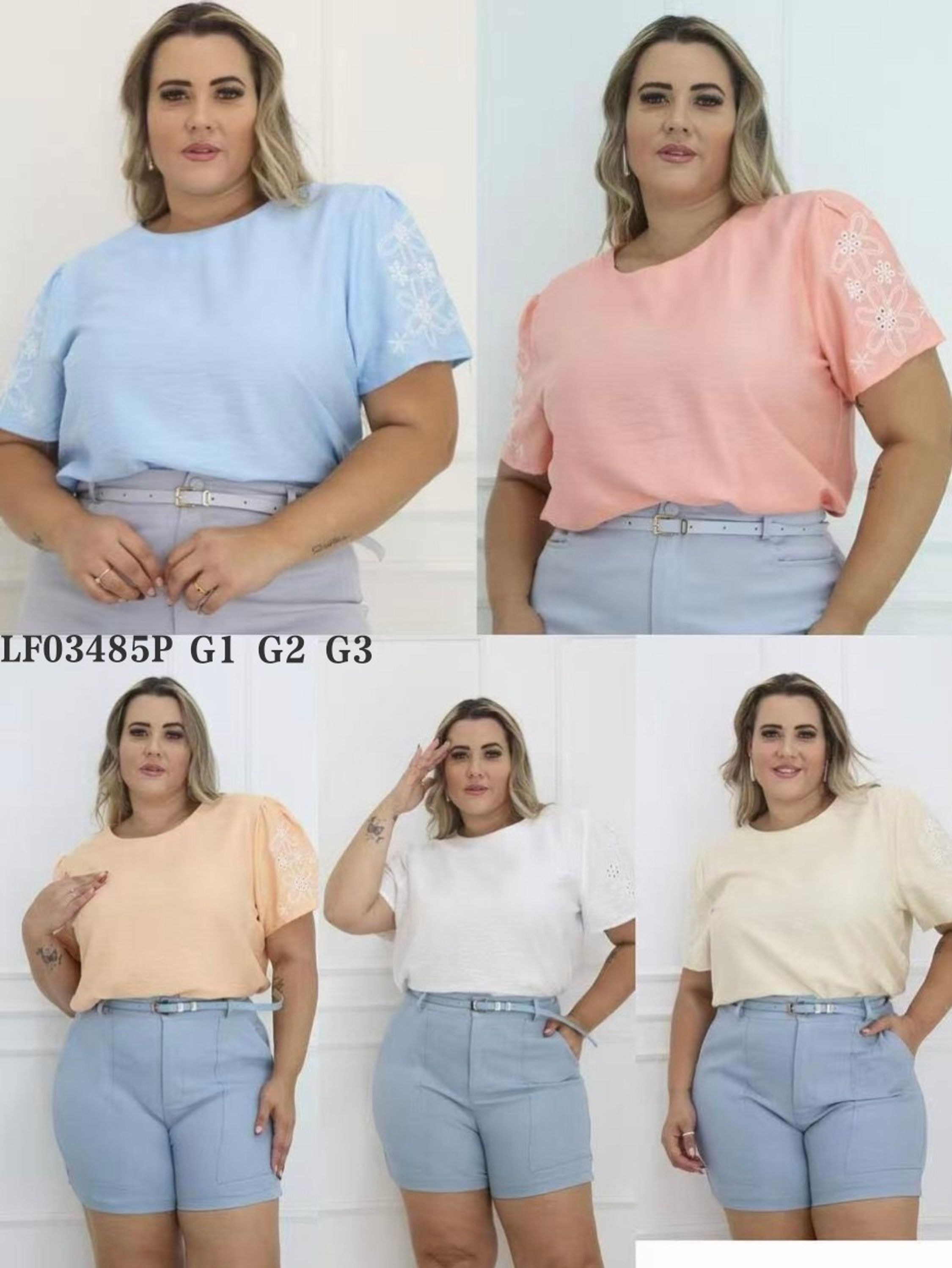 Camiseta bordado Linho importado femininas modas LF03485P