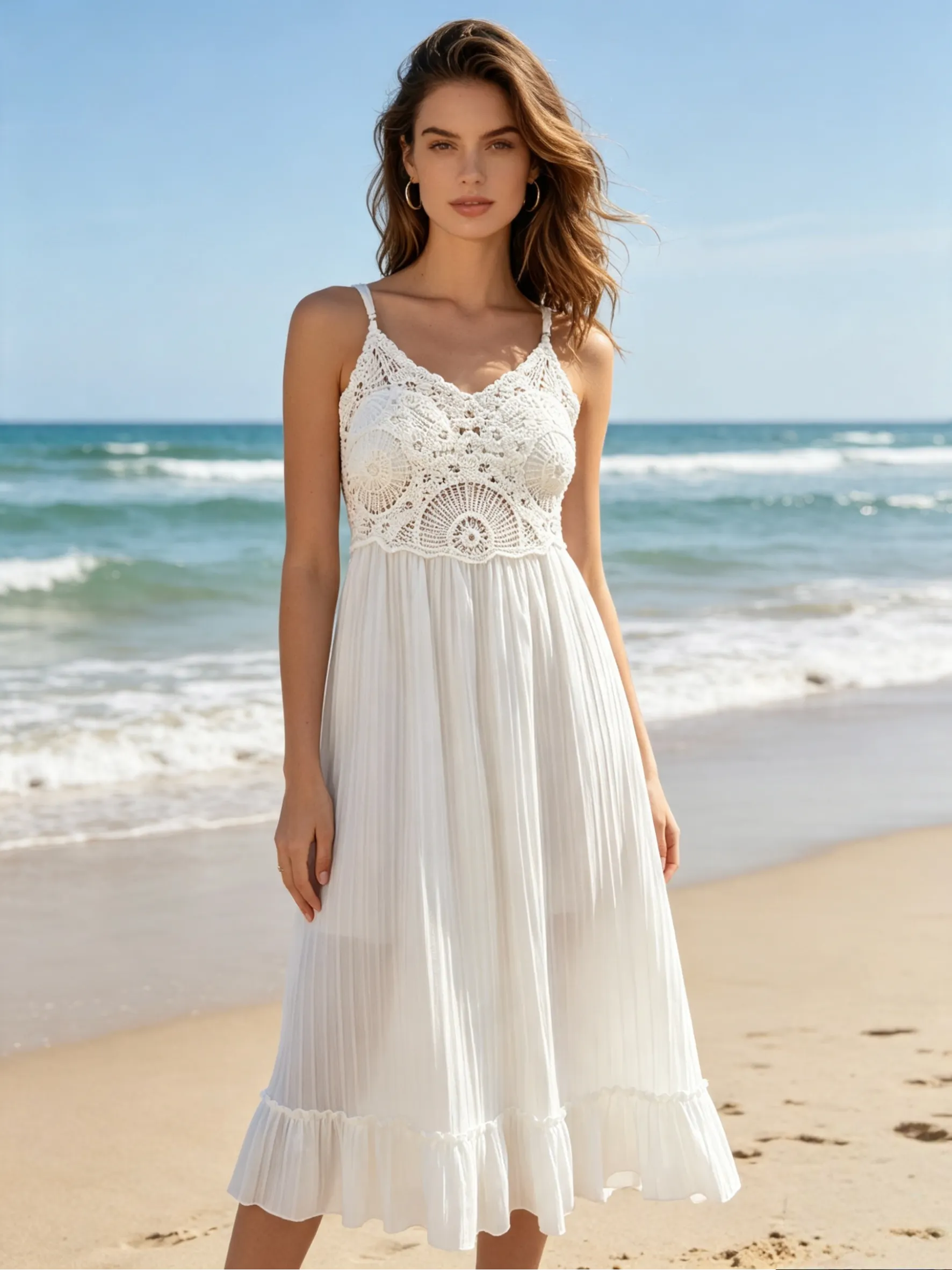 vestido com crochê importado femininas modas（com bojo） Z9630