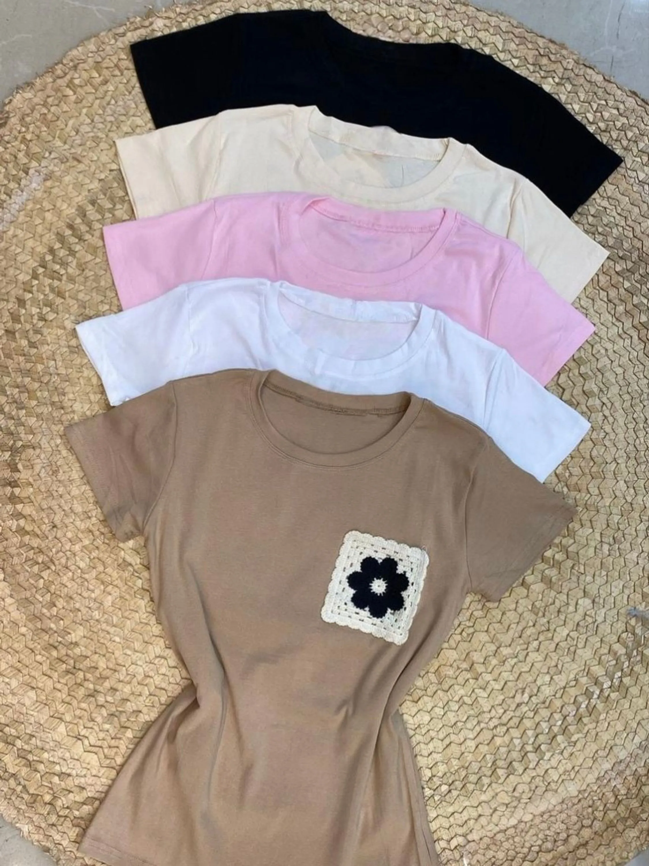 Camiseta bordado Algodão importado femininas modas DXY5929-5
