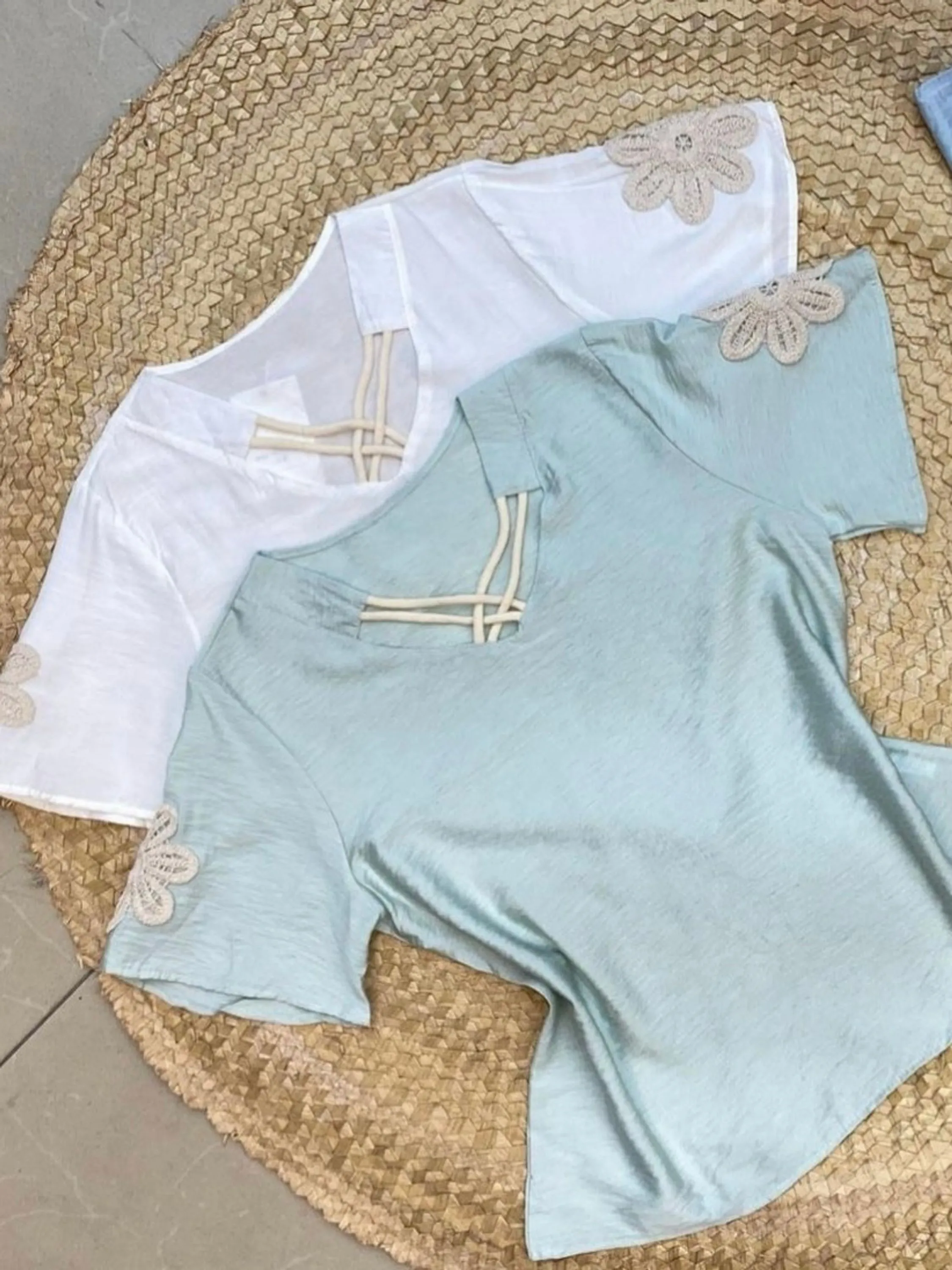 Camiseta bordado Linho gelada importado femininas H14937