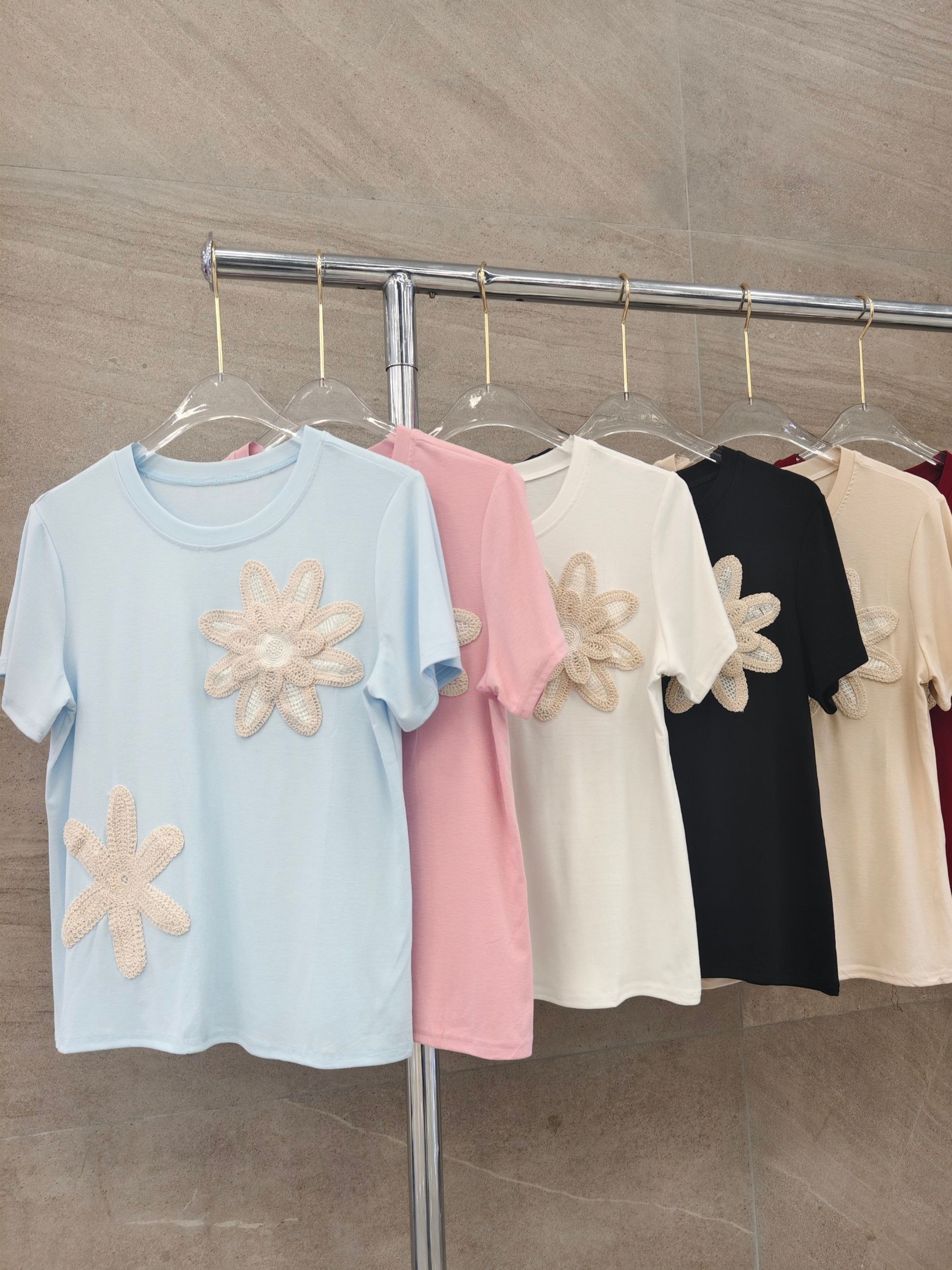 Camiseta bordado algodão importado femininas modas TX9007