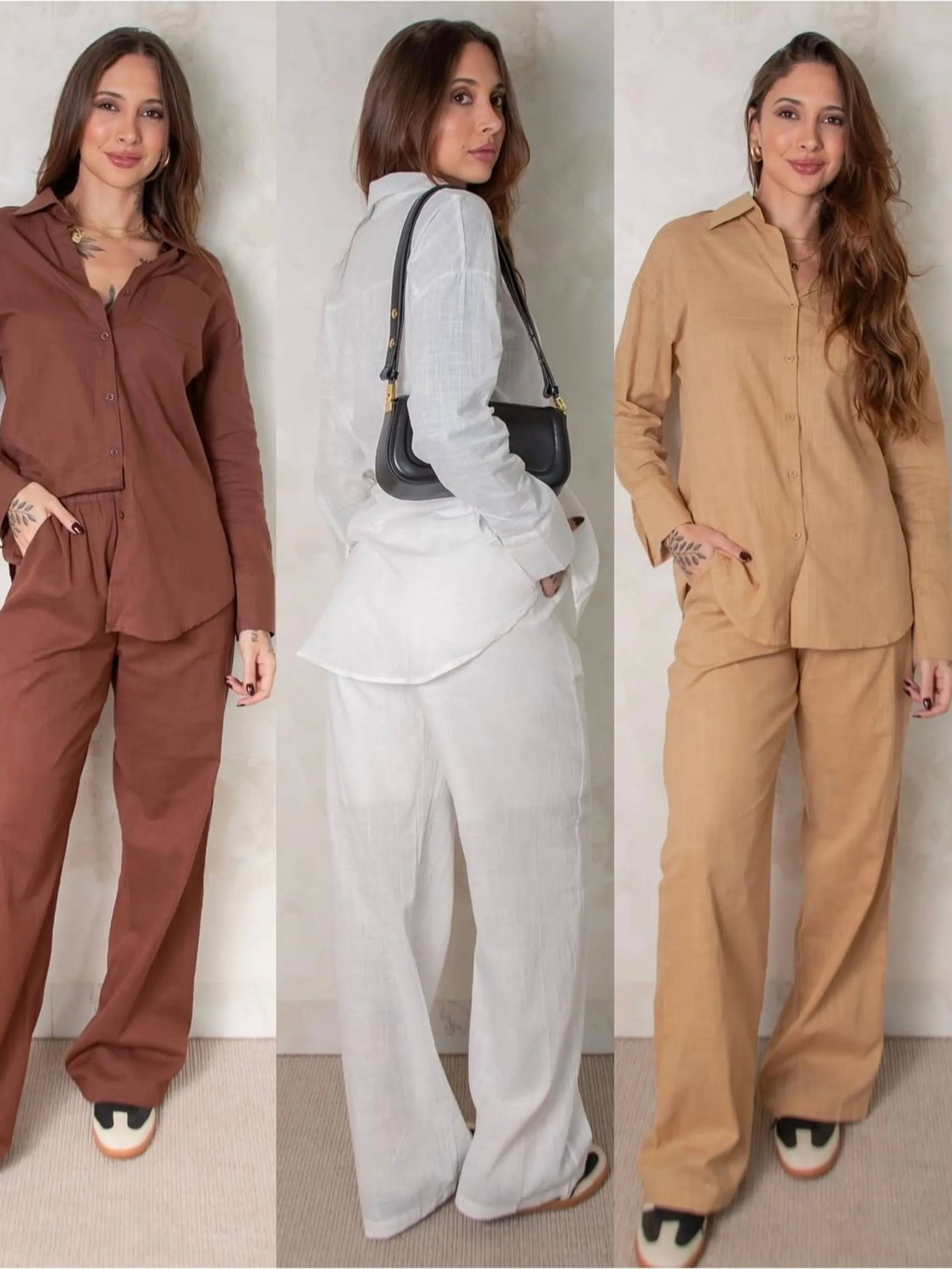 conjunto Linho importado femininas modas（calça+forro）LD8410