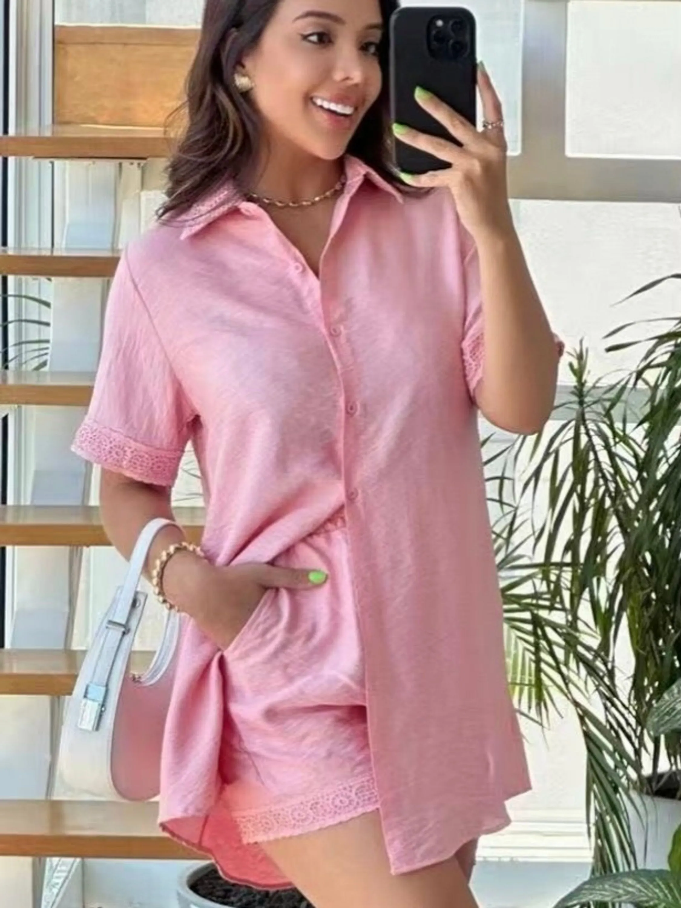 Conjunto Linho bordado importado femininas modas LF74562