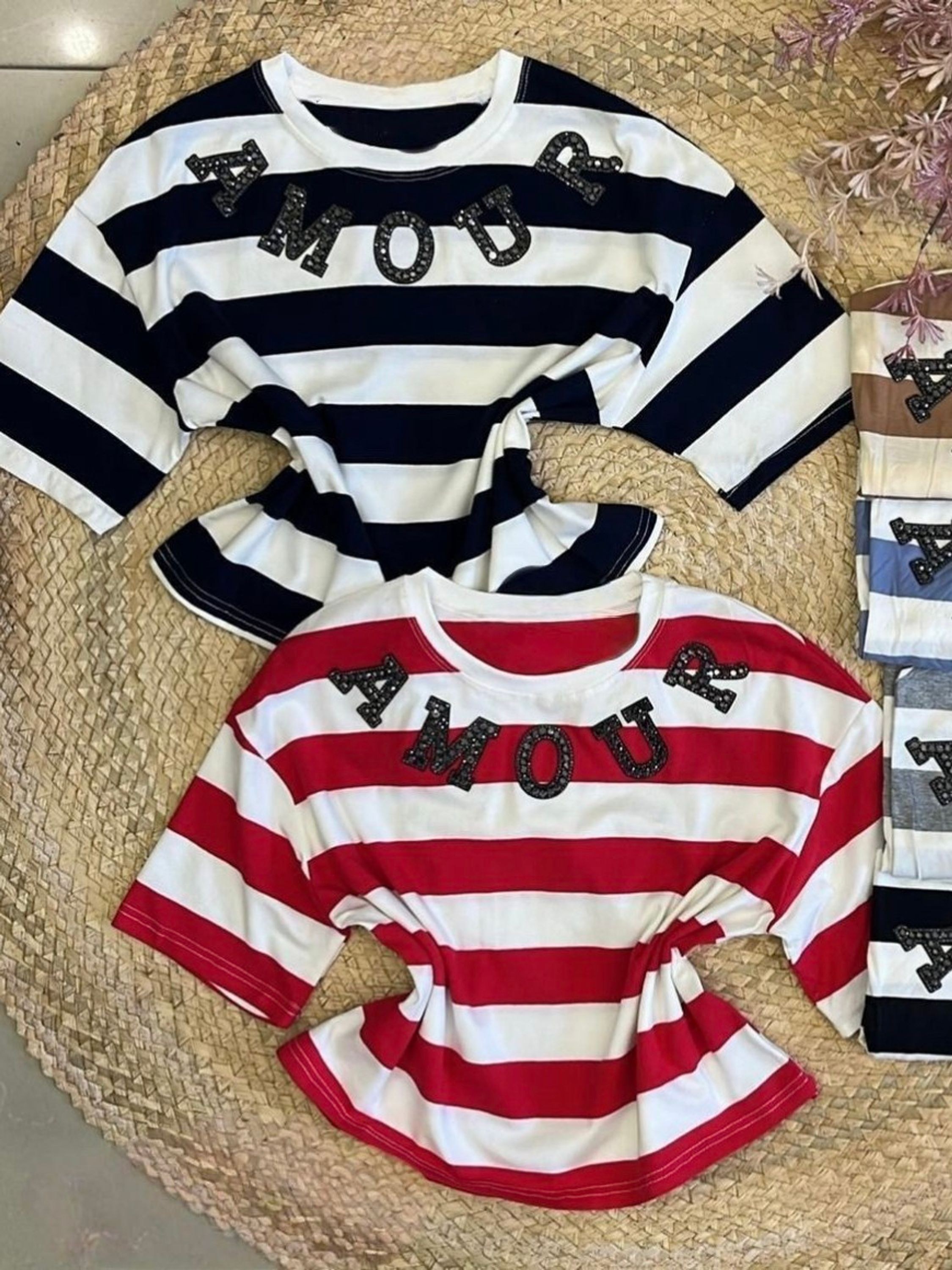 Camiseta AMOUR listrata Algodão importado DXY8335